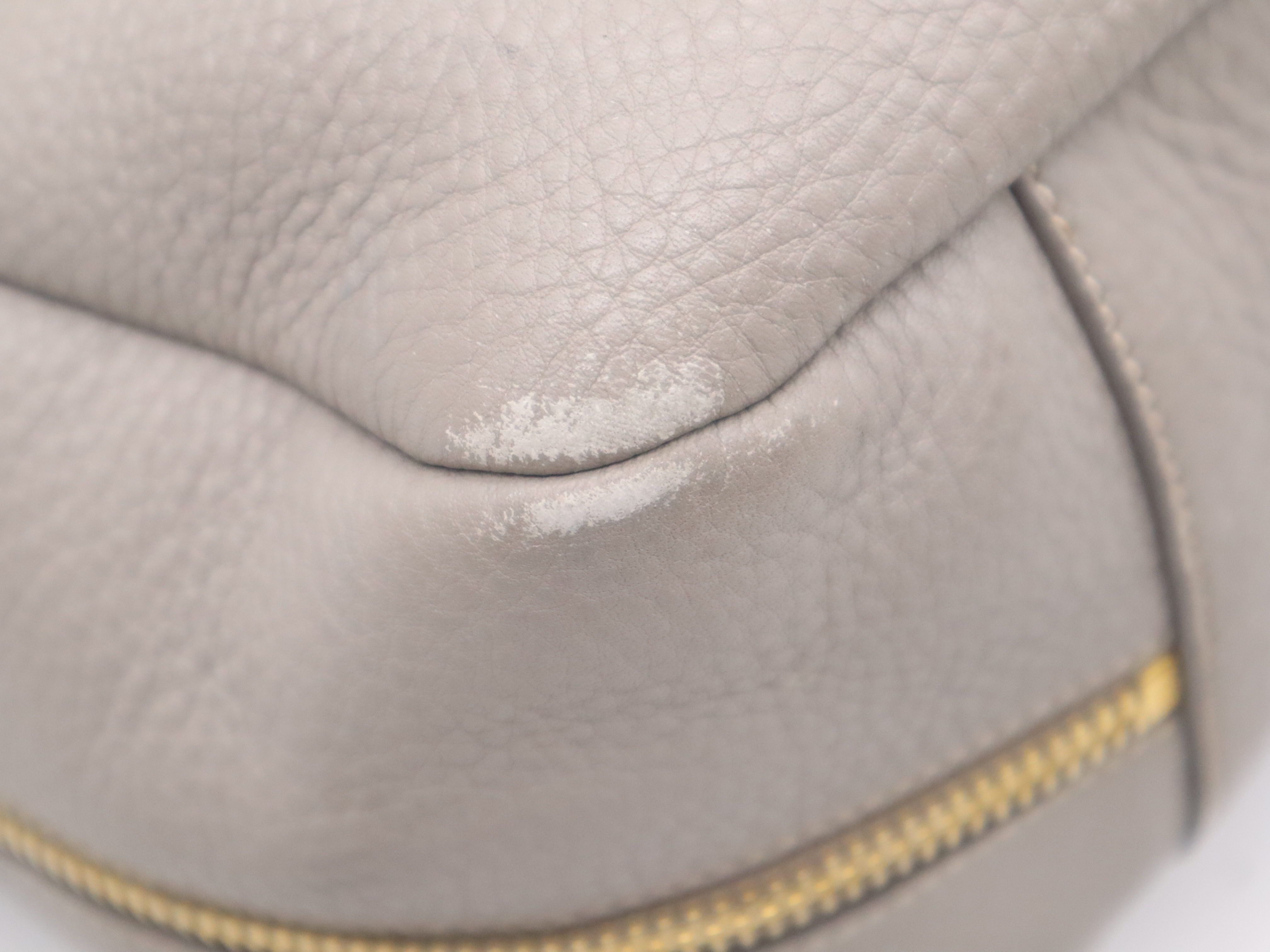 Leather Shoulder Bag, Gray, Gold Hardware, with Name Tag and Card. — view 10
