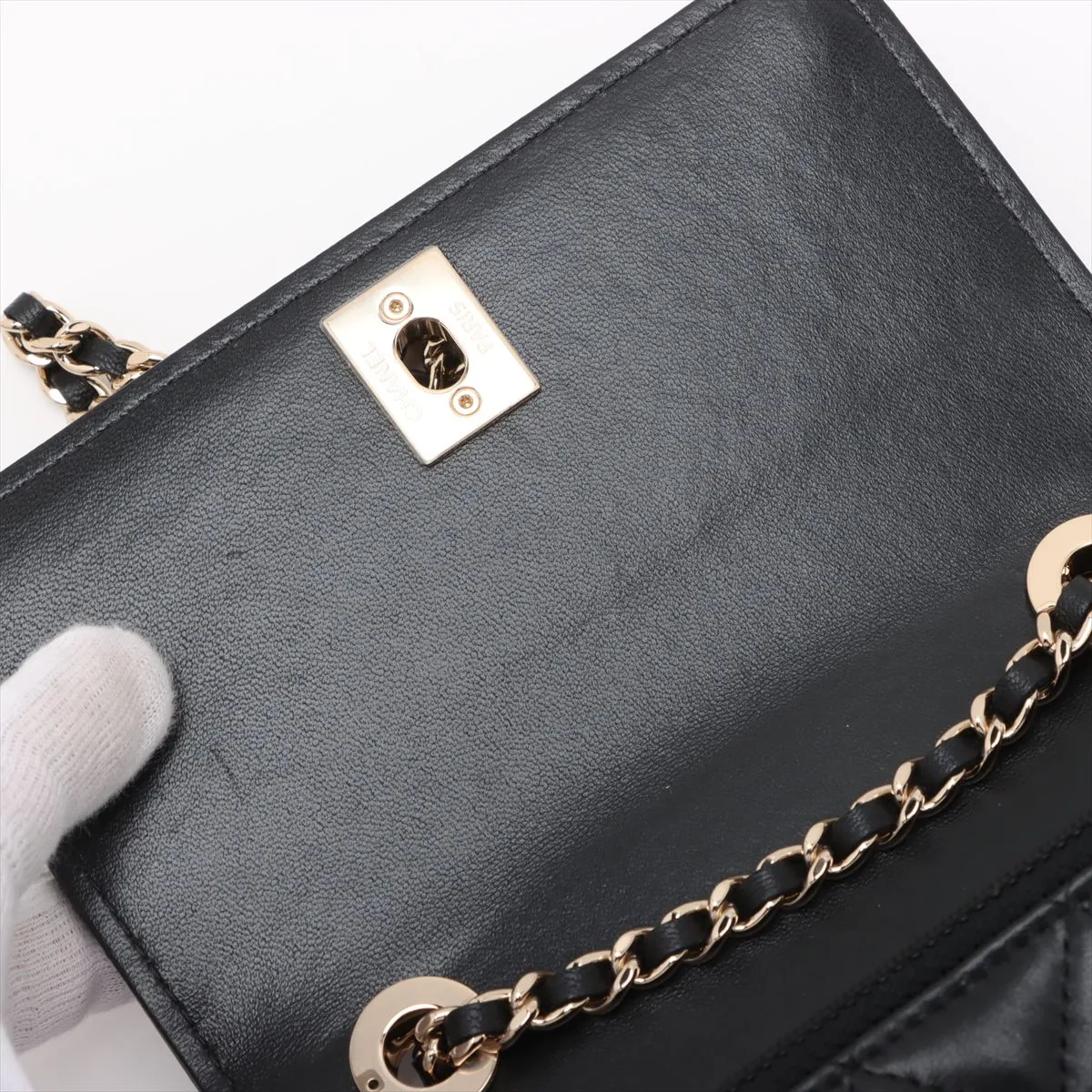 Trendy CC Lamb Chain Wallet Black Gold Hardware T5A8PCLK Random Serial — view 12