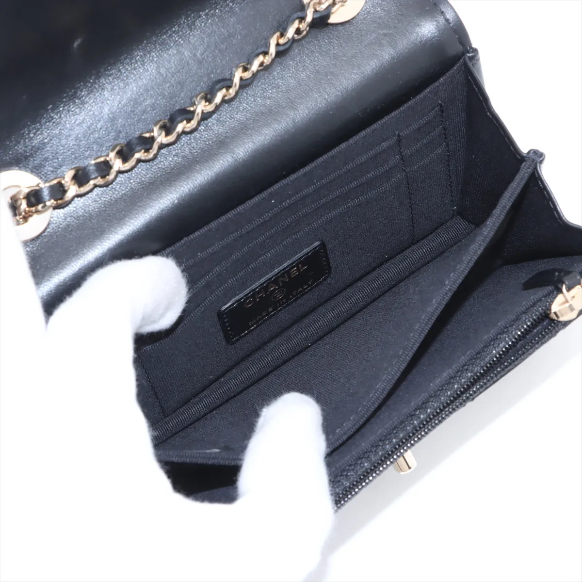 Trendy CC Lamb Chain Wallet Black Gold Hardware T5A8PCLK Random Serial — view 7