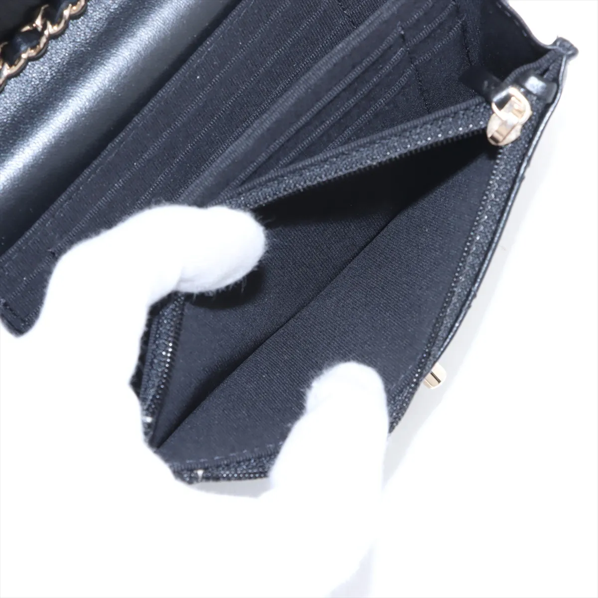 Trendy CC Lamb Chain Wallet Black Gold Hardware T5A8PCLK Random Serial — view 8