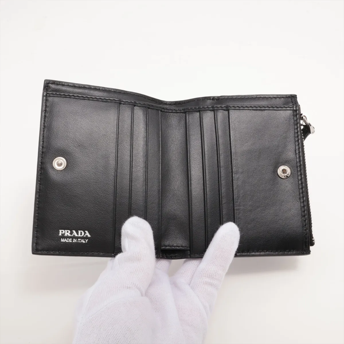 Vitello Dino Leather Compact Wallet Black — view 3