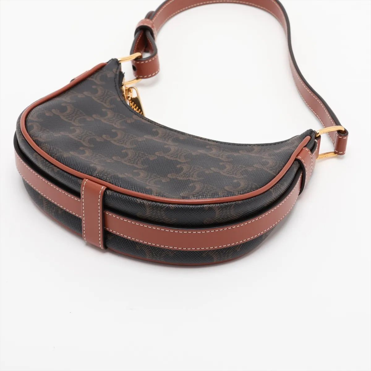 Triomphe Ava PVC x Leather Shoulder Bag, Black x Brown — view 3