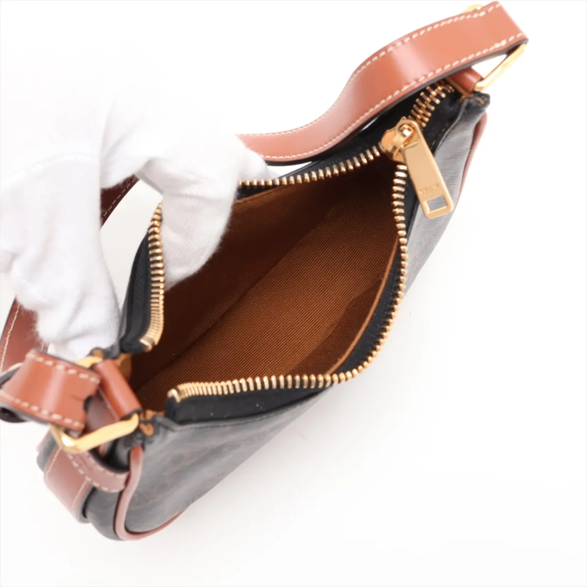 Triomphe Ava PVC x Leather Shoulder Bag, Black x Brown — view 7
