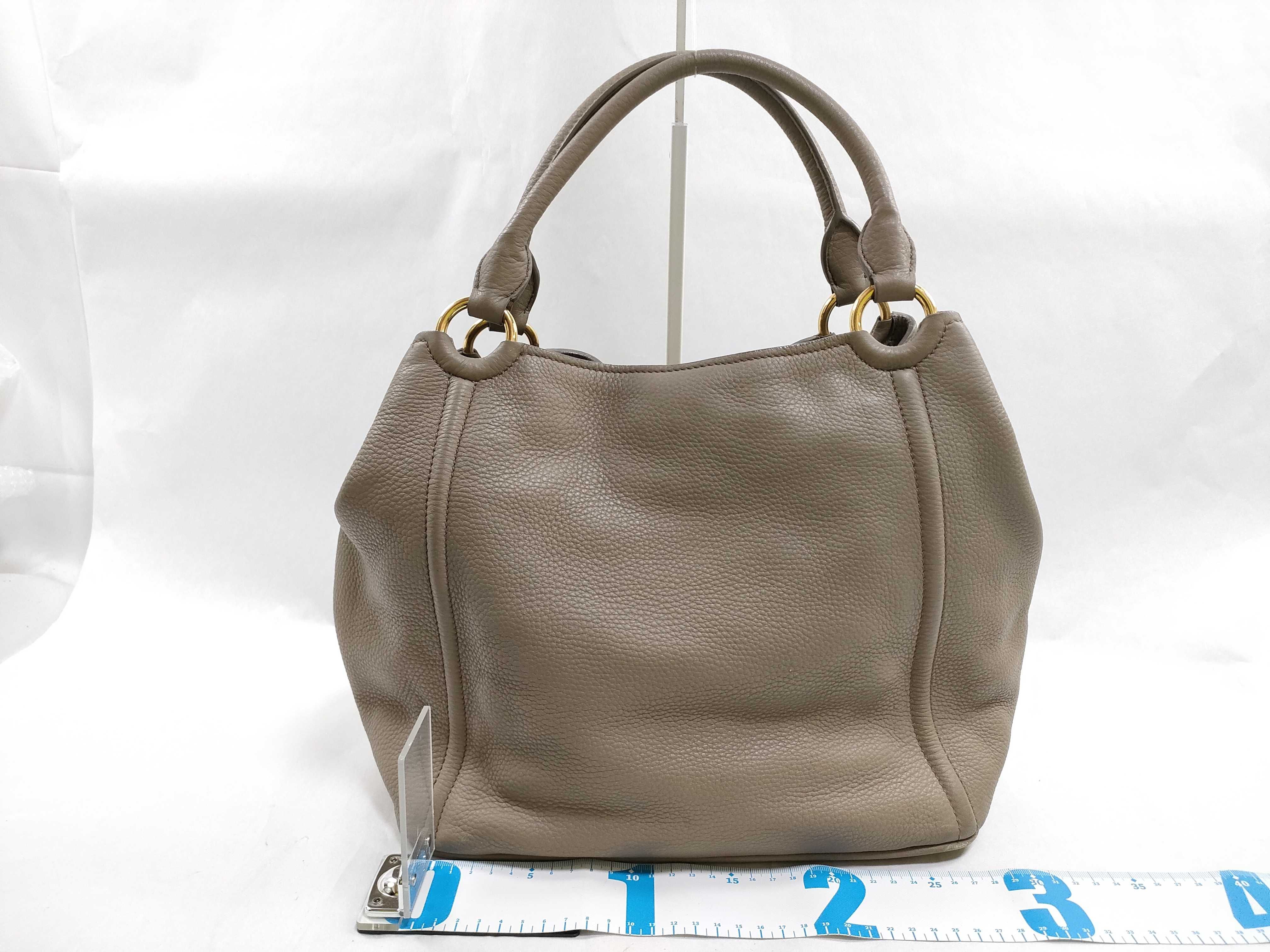 Vitello Leather Handbag, Beige — view 2