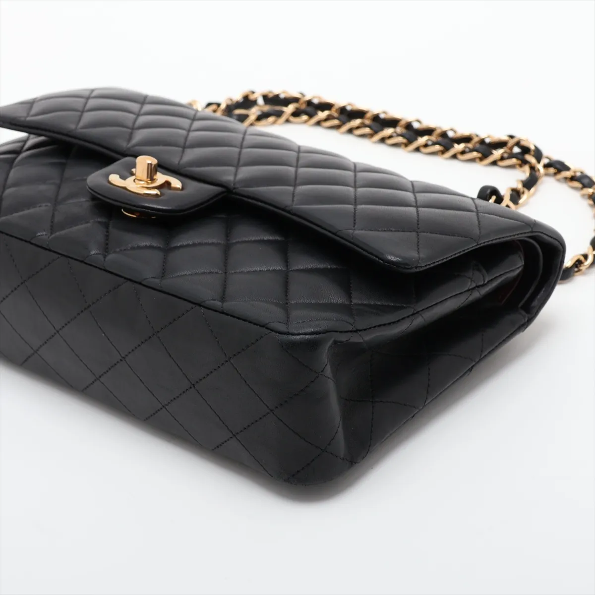 [Individually packaged] Chanel Matelassé 25 Lambskin Double Flap Double Chain Bag, Black with Gold Hardware, 17560129, Serial Number 17, A01112 — view 3