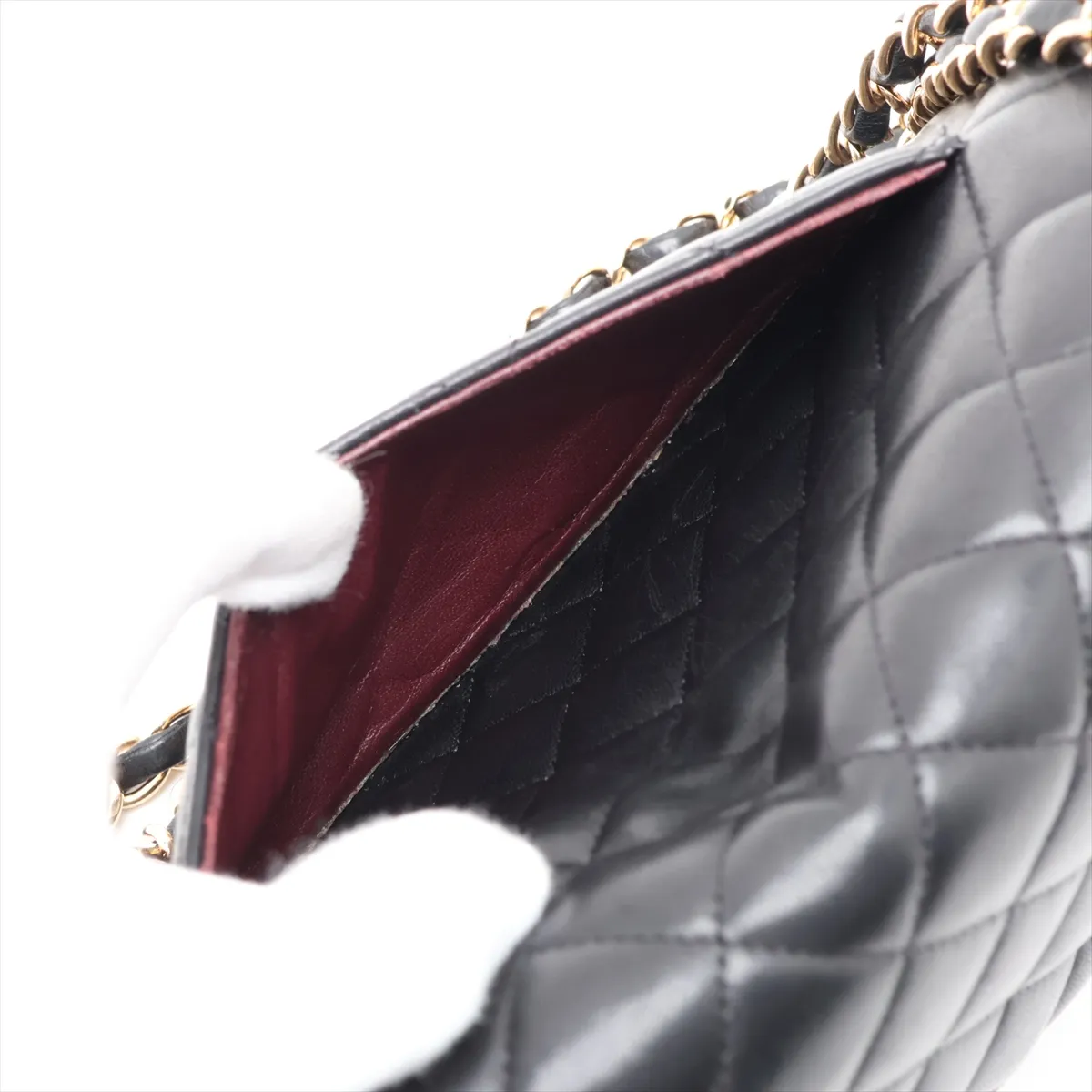 [Individually packaged] Chanel Matelassé 25 Lambskin Double Flap Double Chain Bag, Black with Gold Hardware, 17560129, Serial Number 17, A01112 — view 9