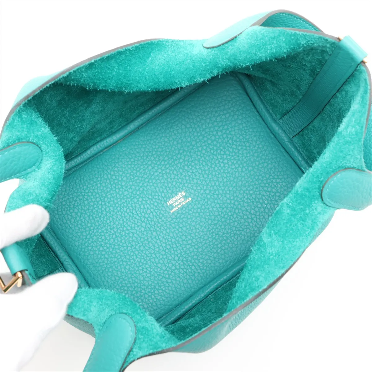 Picotin Lock 18 PM, Taurillon Clemence leather, Vert Verone, gold hardware, Year: 2020 — view 7