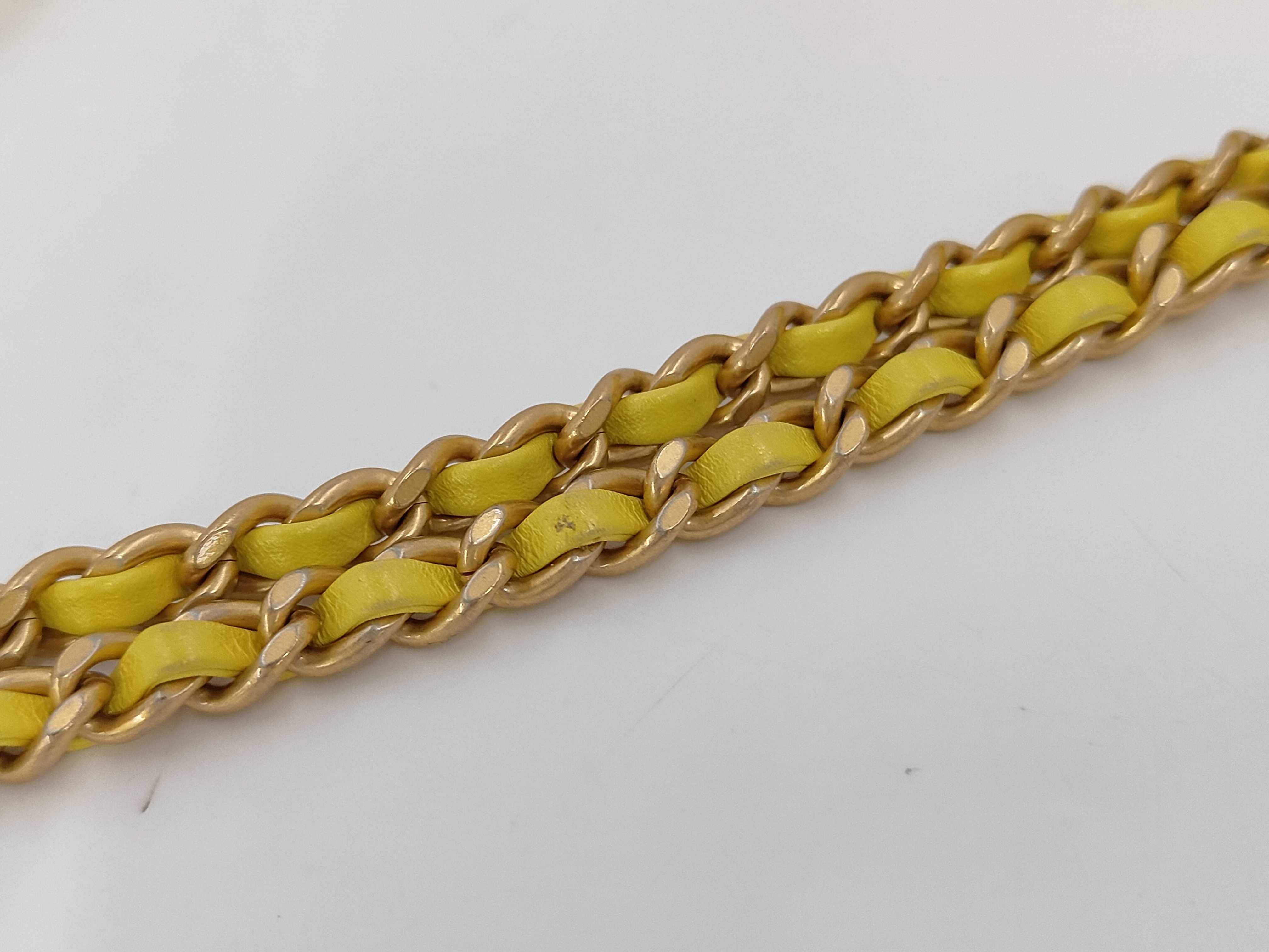 Matelassé Chain Shoulder Bag, Lambskin, Metallic Yellow — view 4