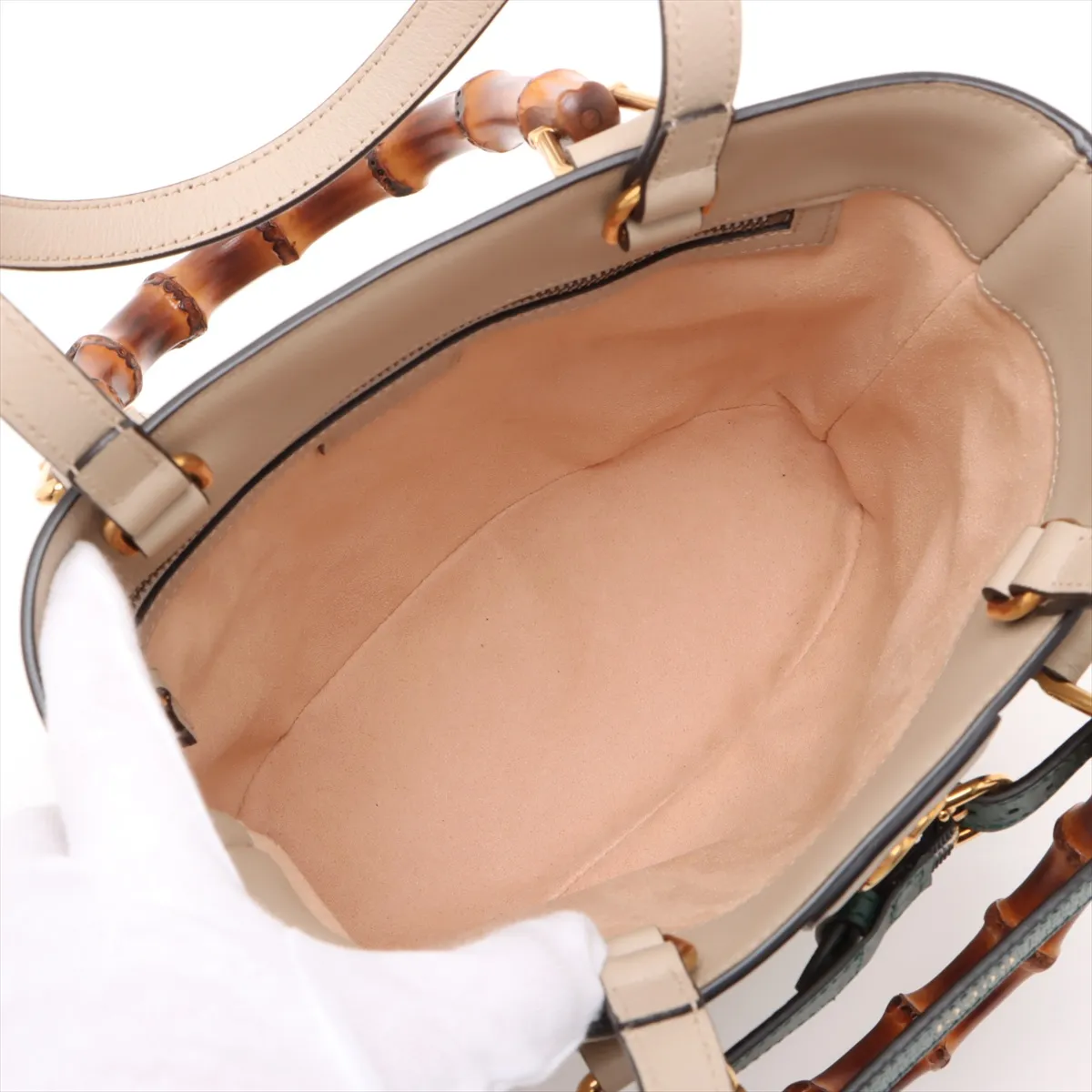 Bamboo Diana Small Leather 2-Way Handbag, Beige, 750396 — view 9