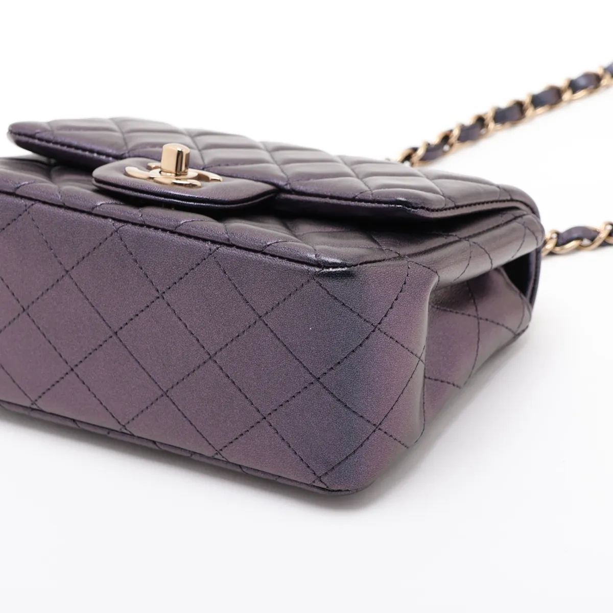 Mini Matelassé 17 Lambskin Single Flap Single Chain Bag, Purple, Gold Hardware, KN402422, Random Plate, A35200 — view 3