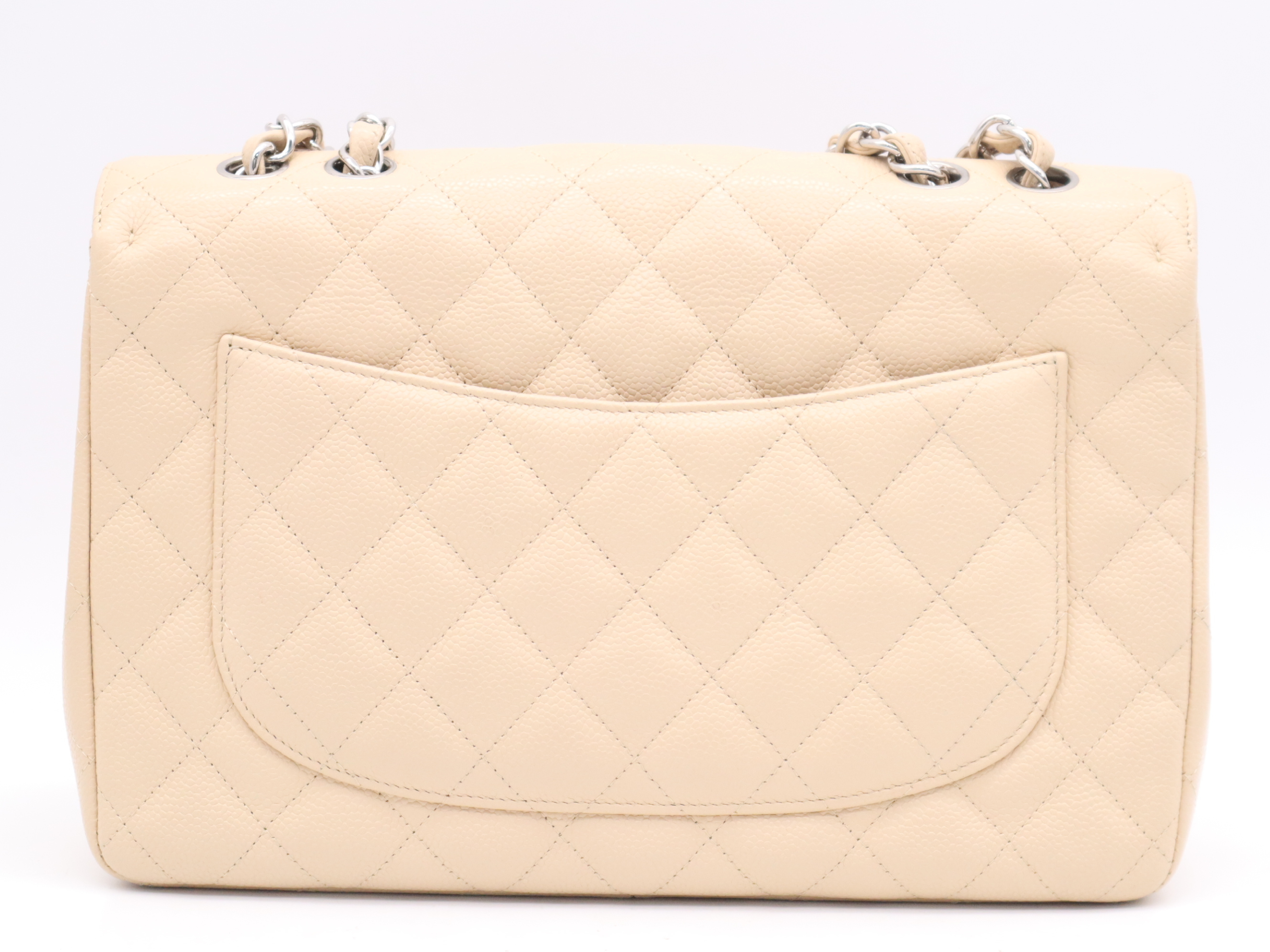 Caviar Skin Matelassé Classic Chain Shoulder Bag, Beige, Silver Hardware, with Seal and Card, 13935565 (Shoulder Bag) — view 2