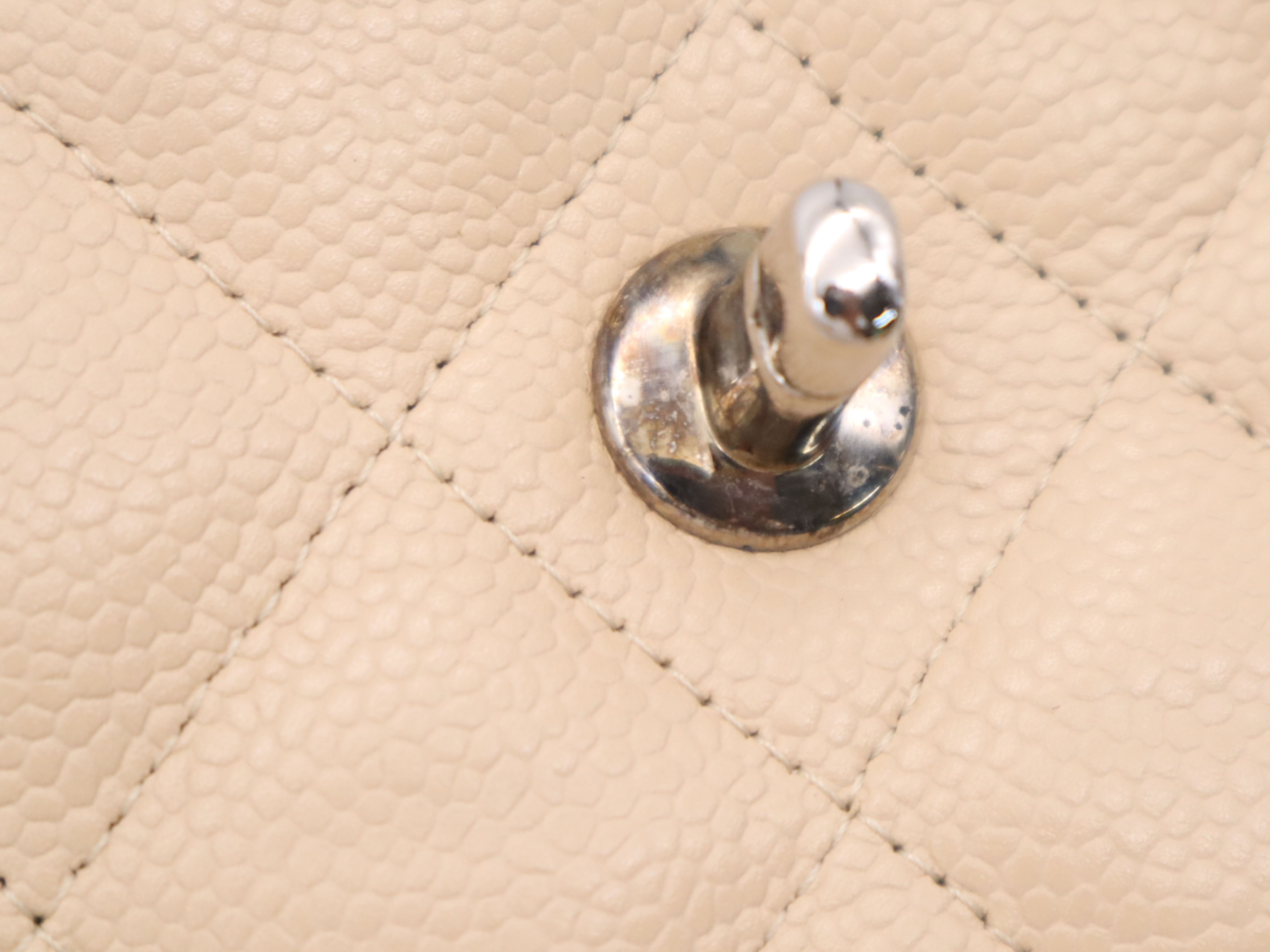 Caviar Skin Matelassé Classic Chain Shoulder Bag, Beige, Silver Hardware, with Seal and Card, 13935565 (Shoulder Bag) — view 12