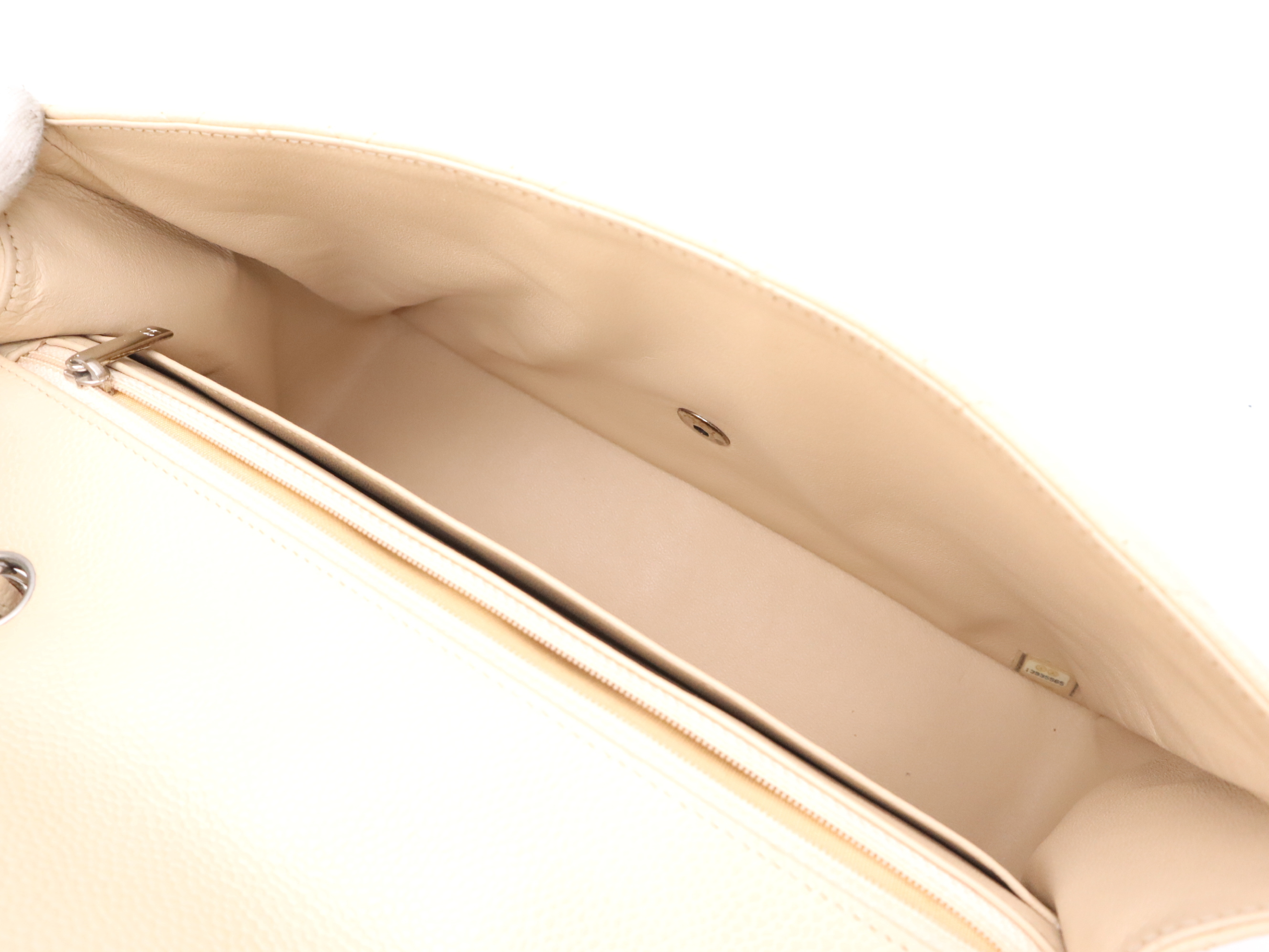 Caviar Skin Matelassé Classic Chain Shoulder Bag, Beige, Silver Hardware, with Seal and Card, 13935565 (Shoulder Bag) — view 10