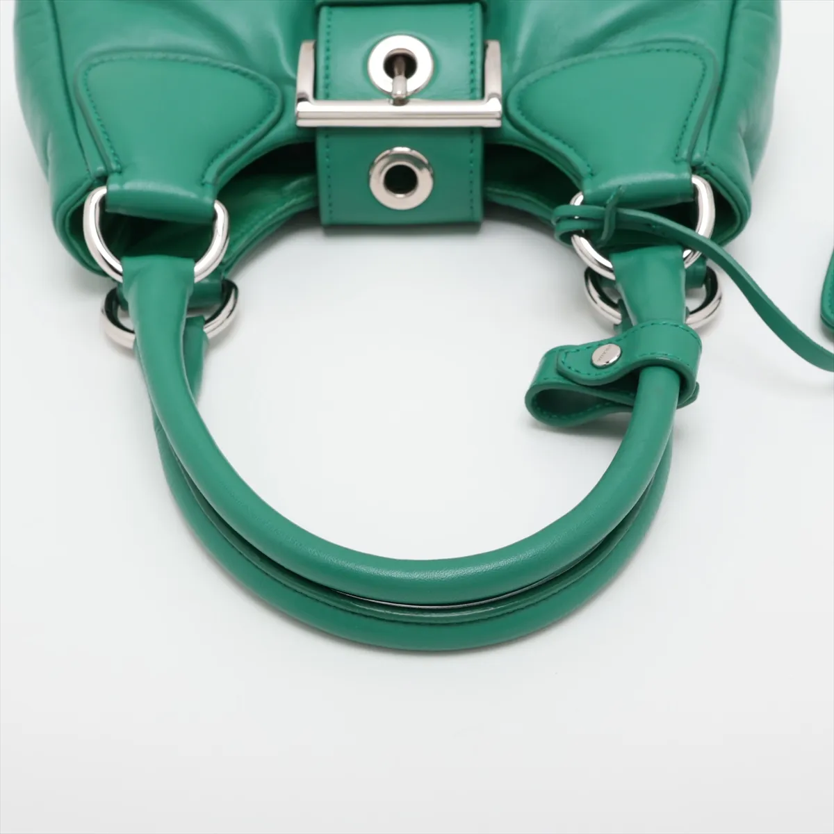Leather 2-Way Handbag, Green — view 5