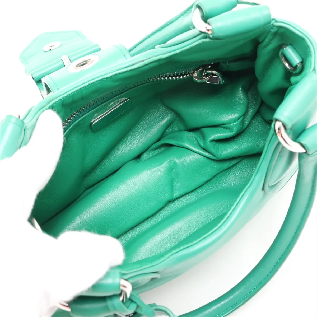 Leather 2-Way Handbag, Green — view 8