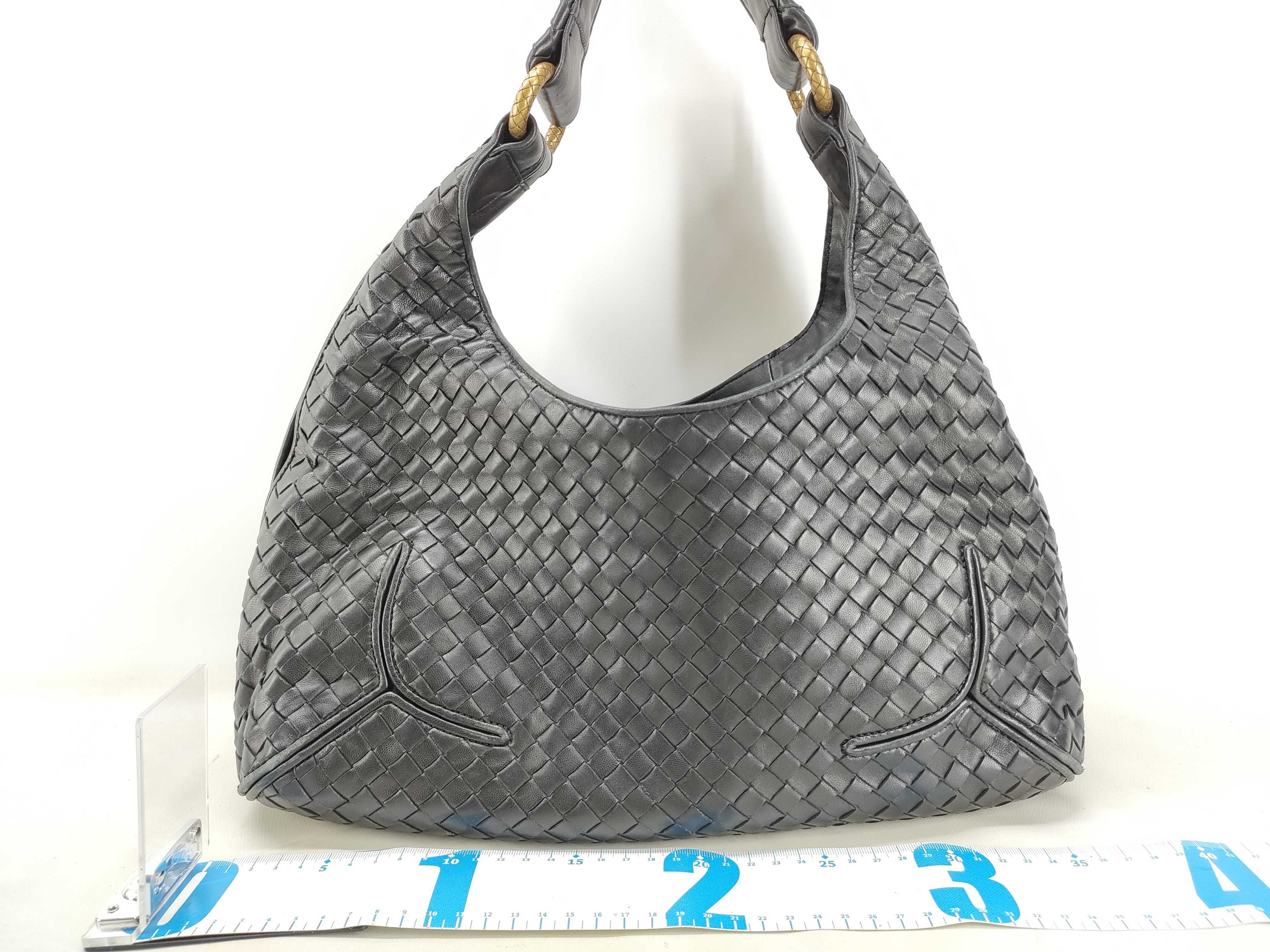 Intrecciato Leather Shoulder Bag, Black, 179197 — view 2