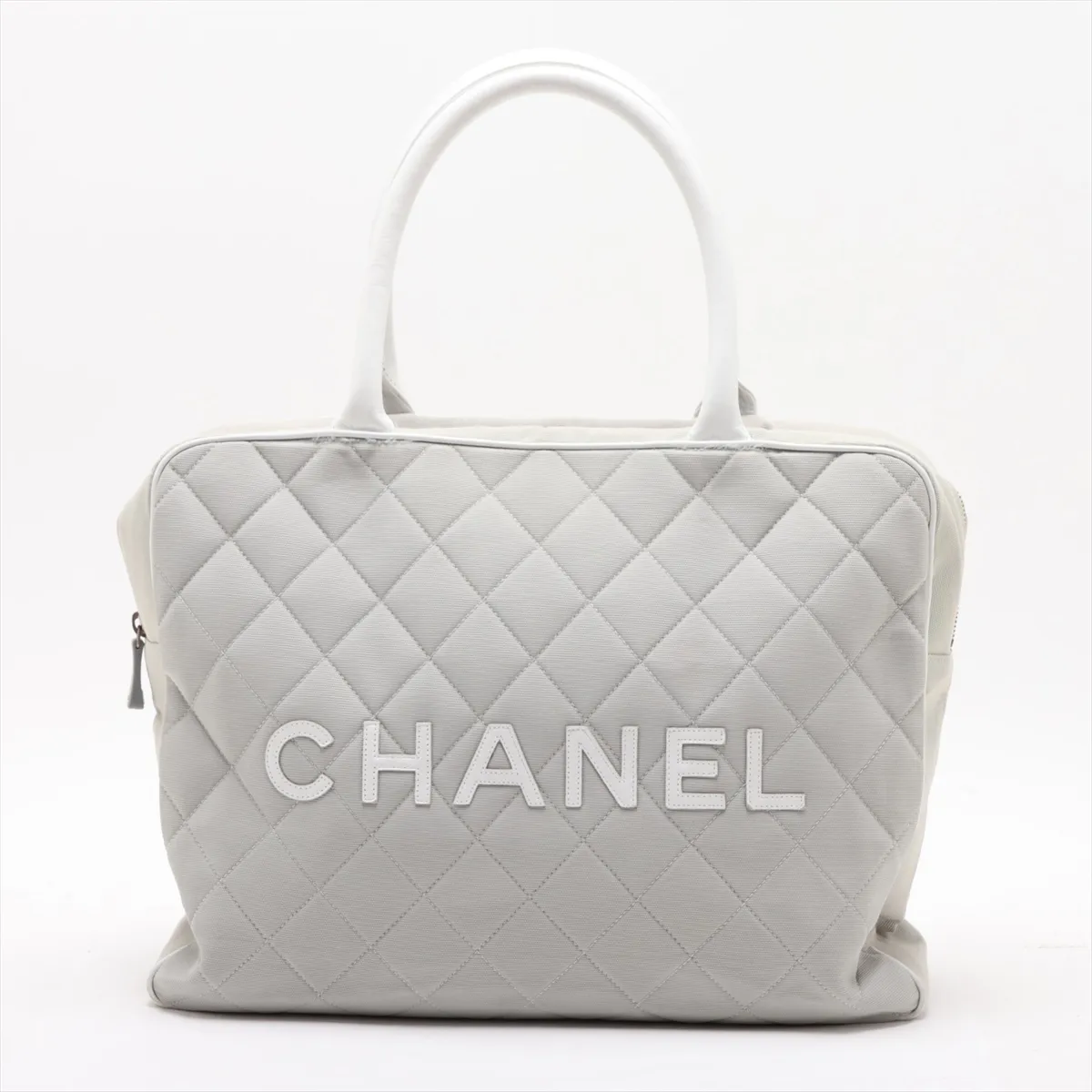 Sport Line Canvas x Leather Tote Bag, Gray x White, Silver Hardware, Item No. 6482782 (Serial Number 6)