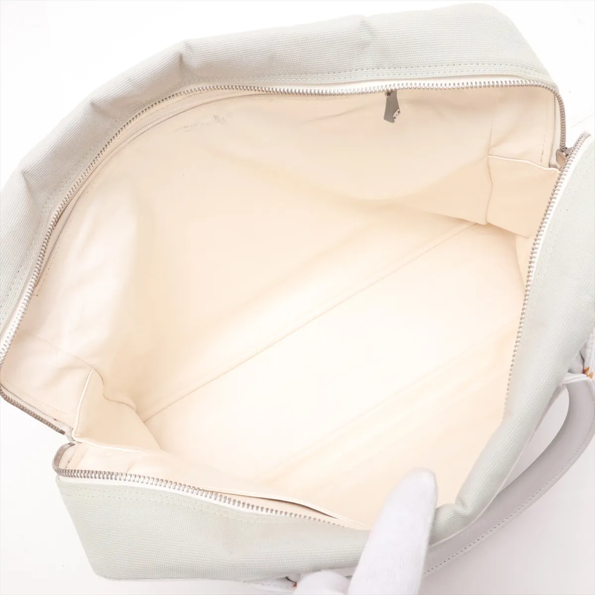 Sport Line Canvas x Leather Tote Bag, Gray x White, Silver Hardware, Item No. 6482782 (Serial Number 6) — view 7