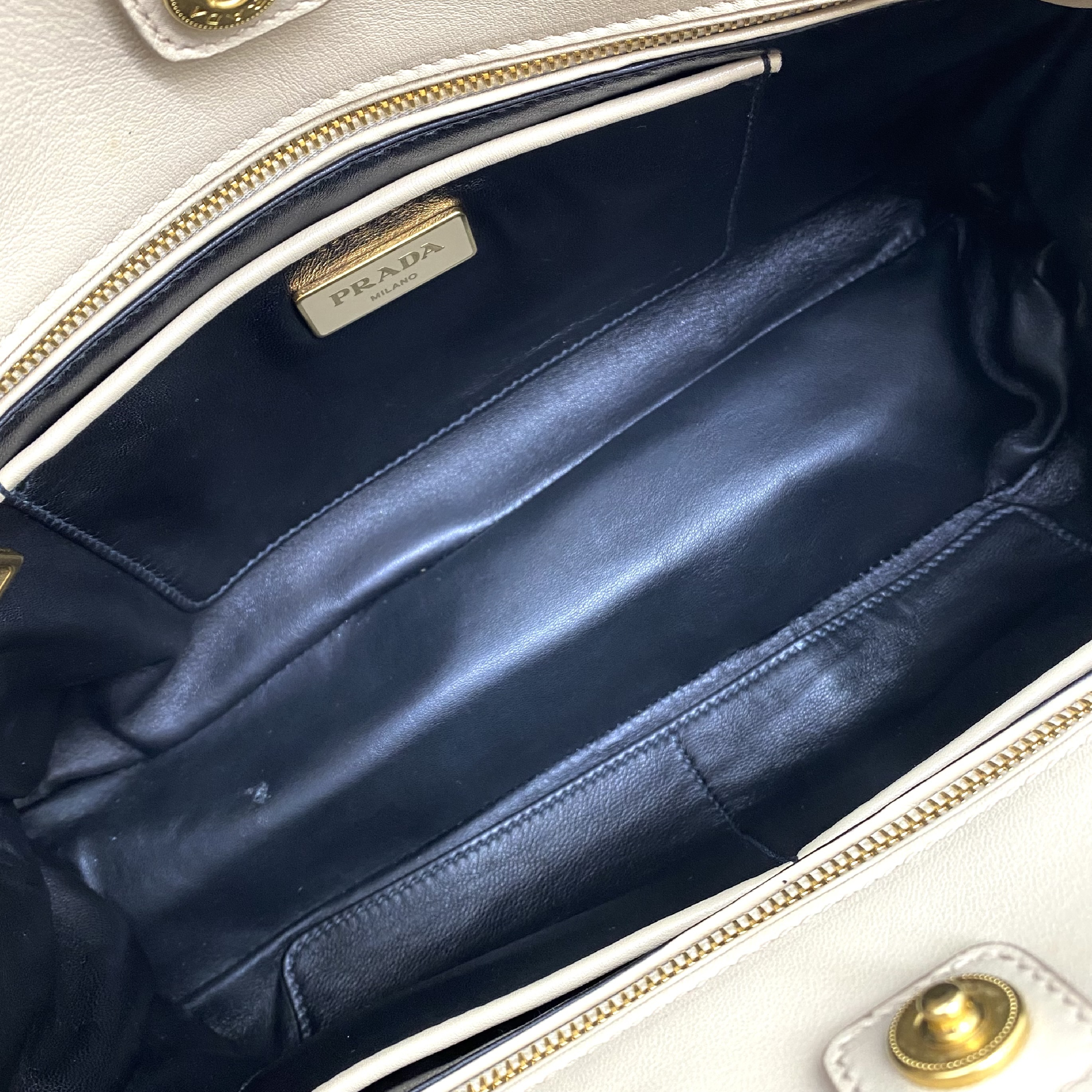 Triangle Logo Leather Handbag with White Tag, Size 7 — view 7