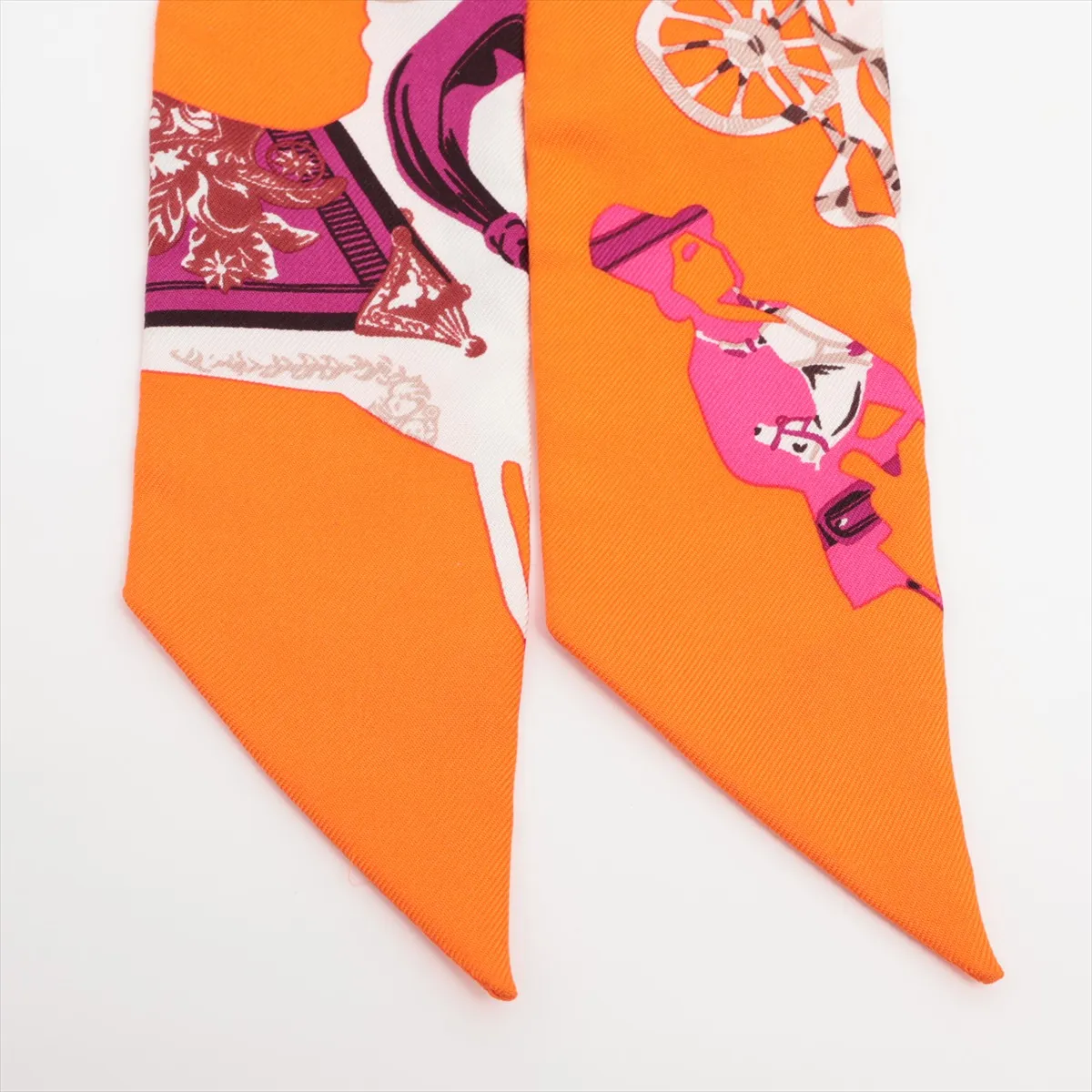 Twilly "TOUT EN CARRE" (Everything is in the Carre) Scarf, Silk, Orange, Shows signs of wear, — view 2