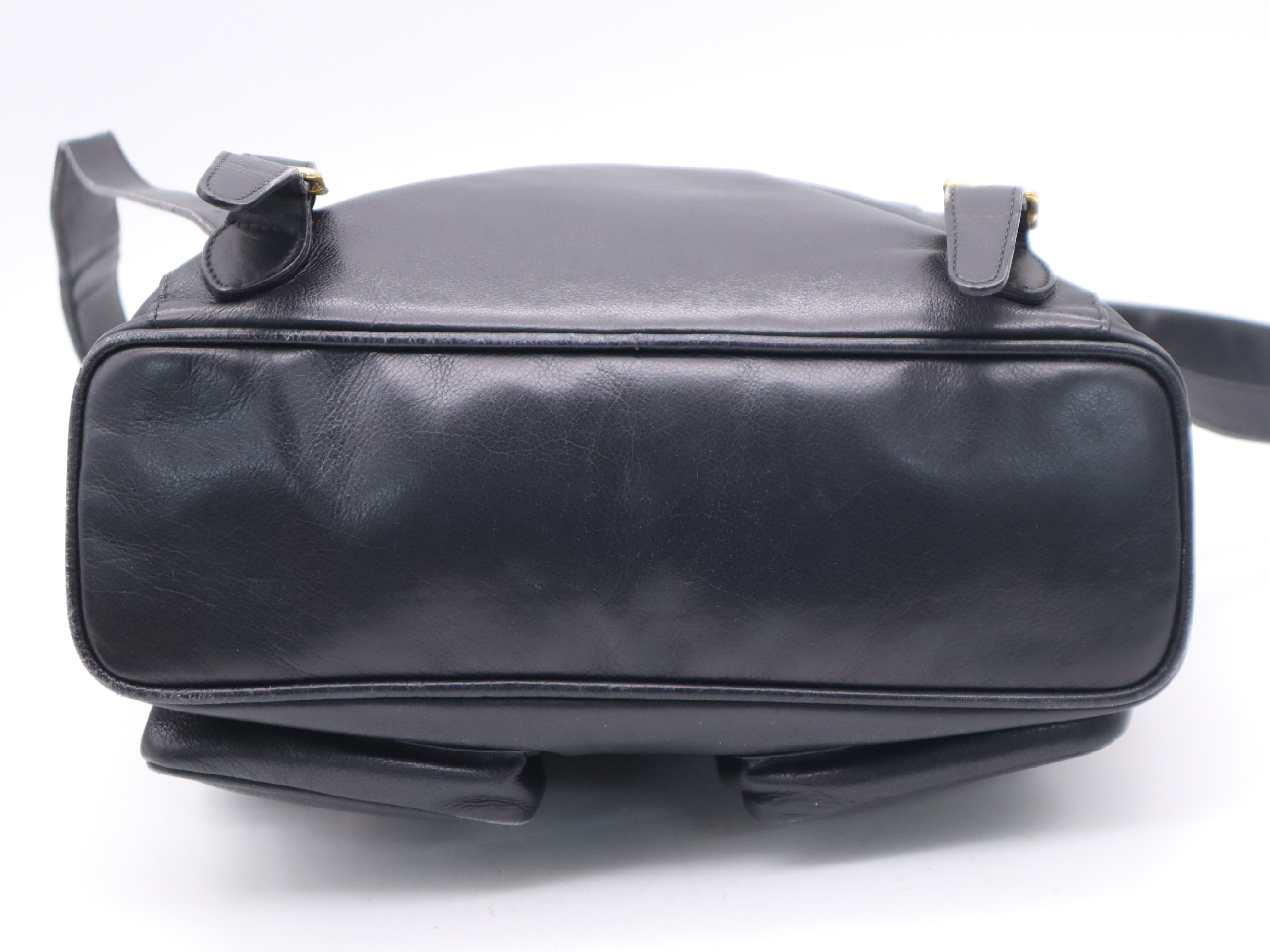 003-2058-0016 Leather Bamboo Backpack, Black with Gold Hardware — view 4