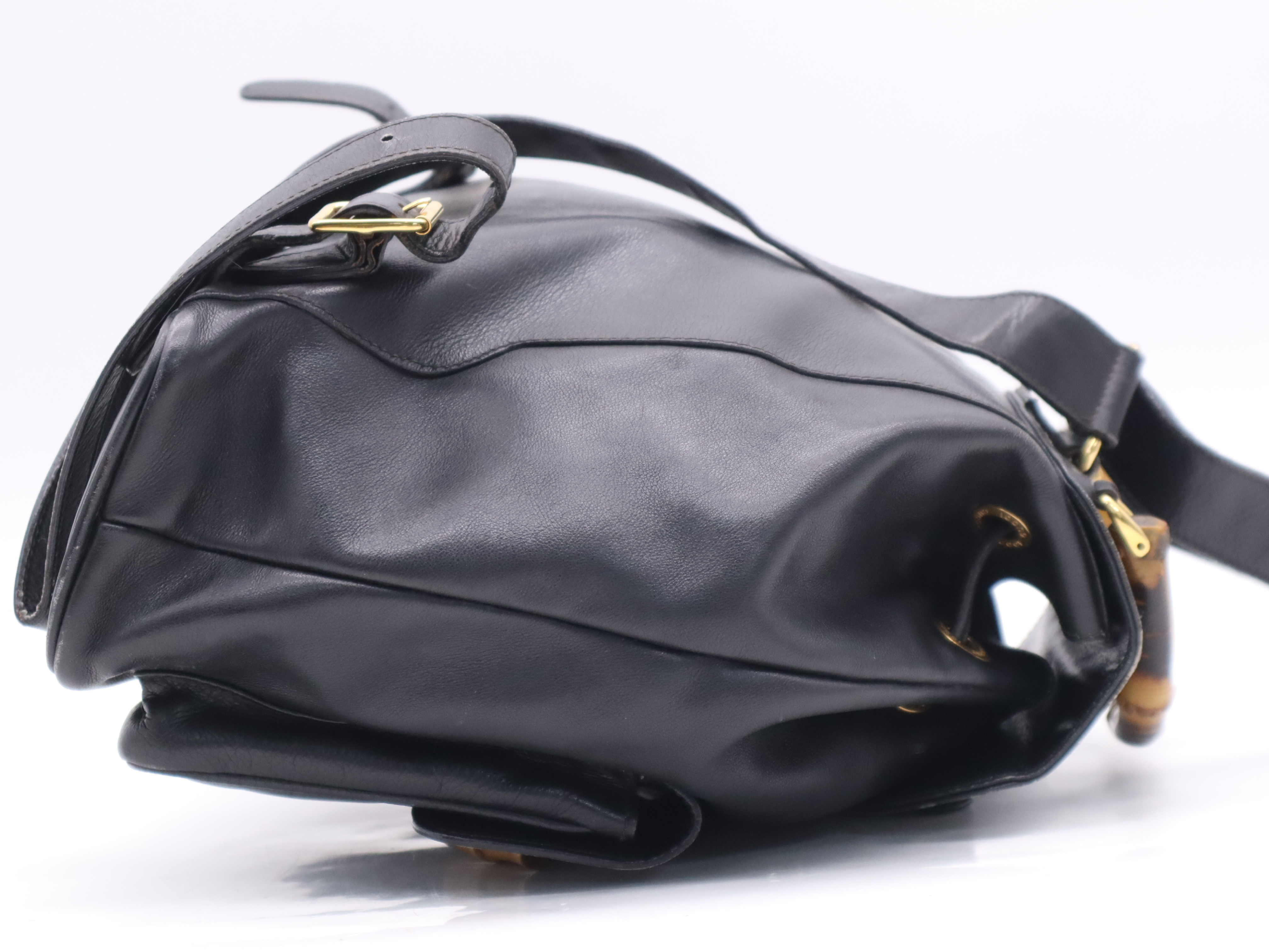 003-2058-0016 Leather Bamboo Backpack, Black with Gold Hardware — view 5