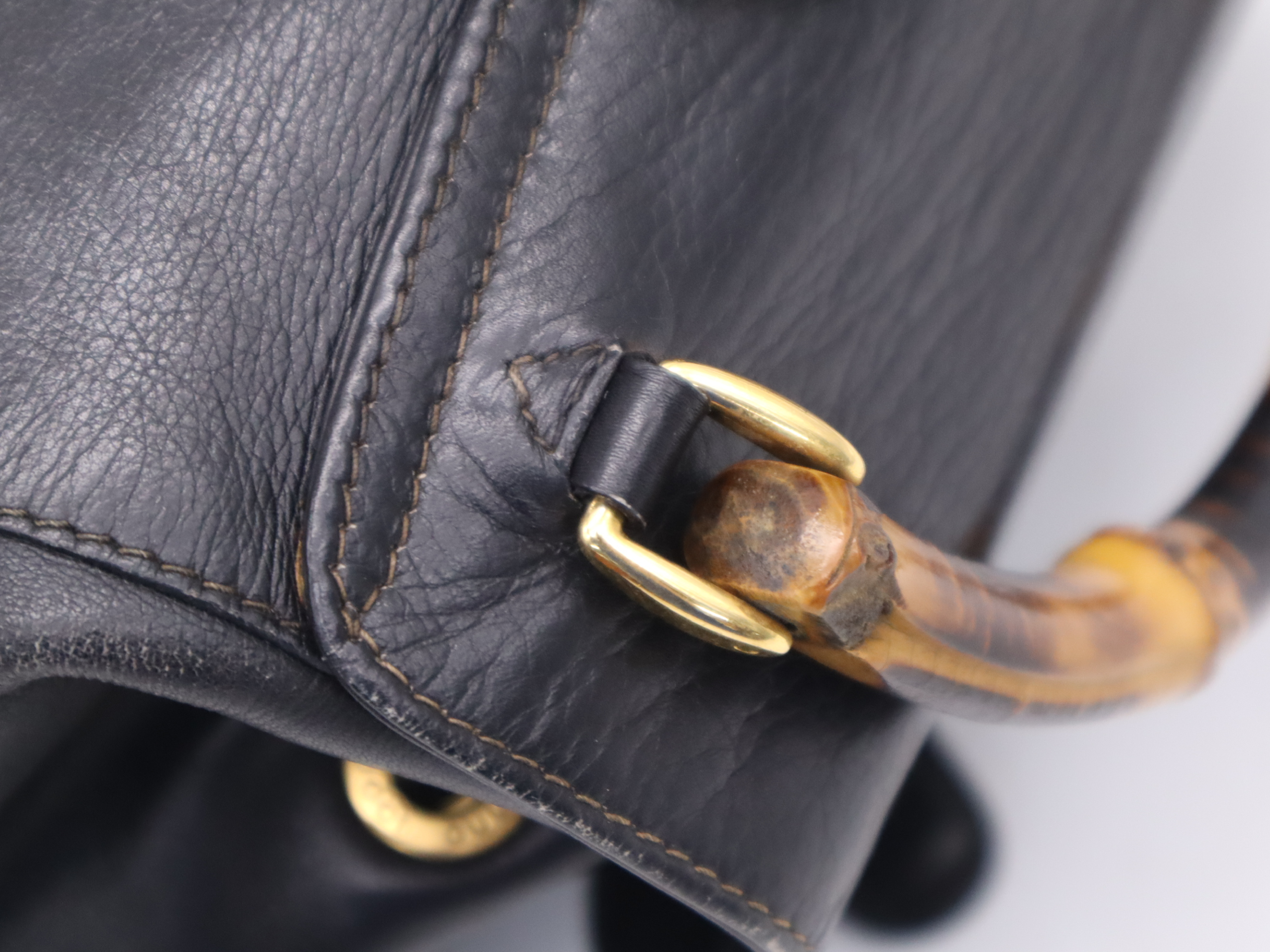003-2058-0016 Leather Bamboo Backpack, Black with Gold Hardware — view 7