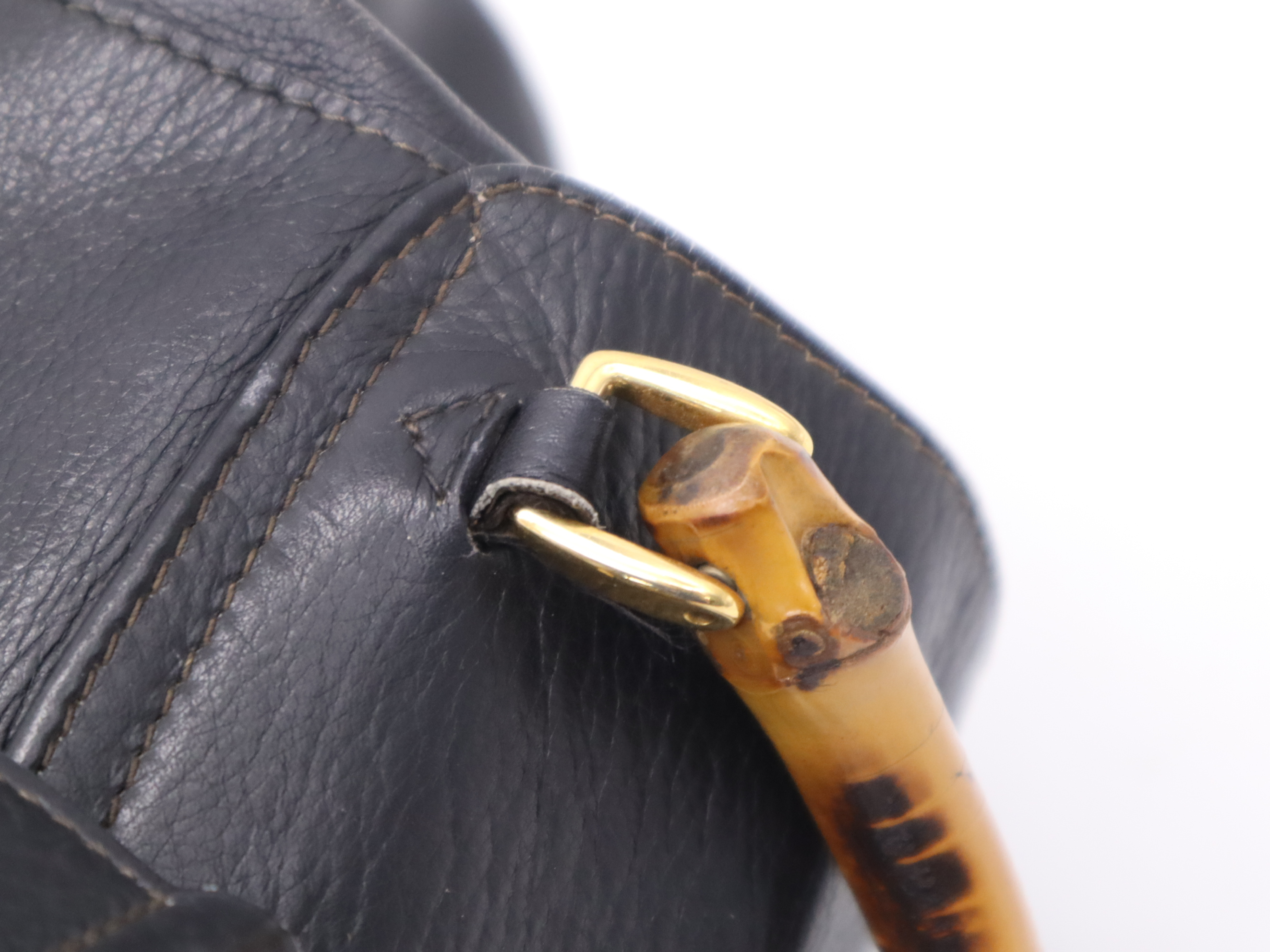 003-2058-0016 Leather Bamboo Backpack, Black with Gold Hardware — view 8