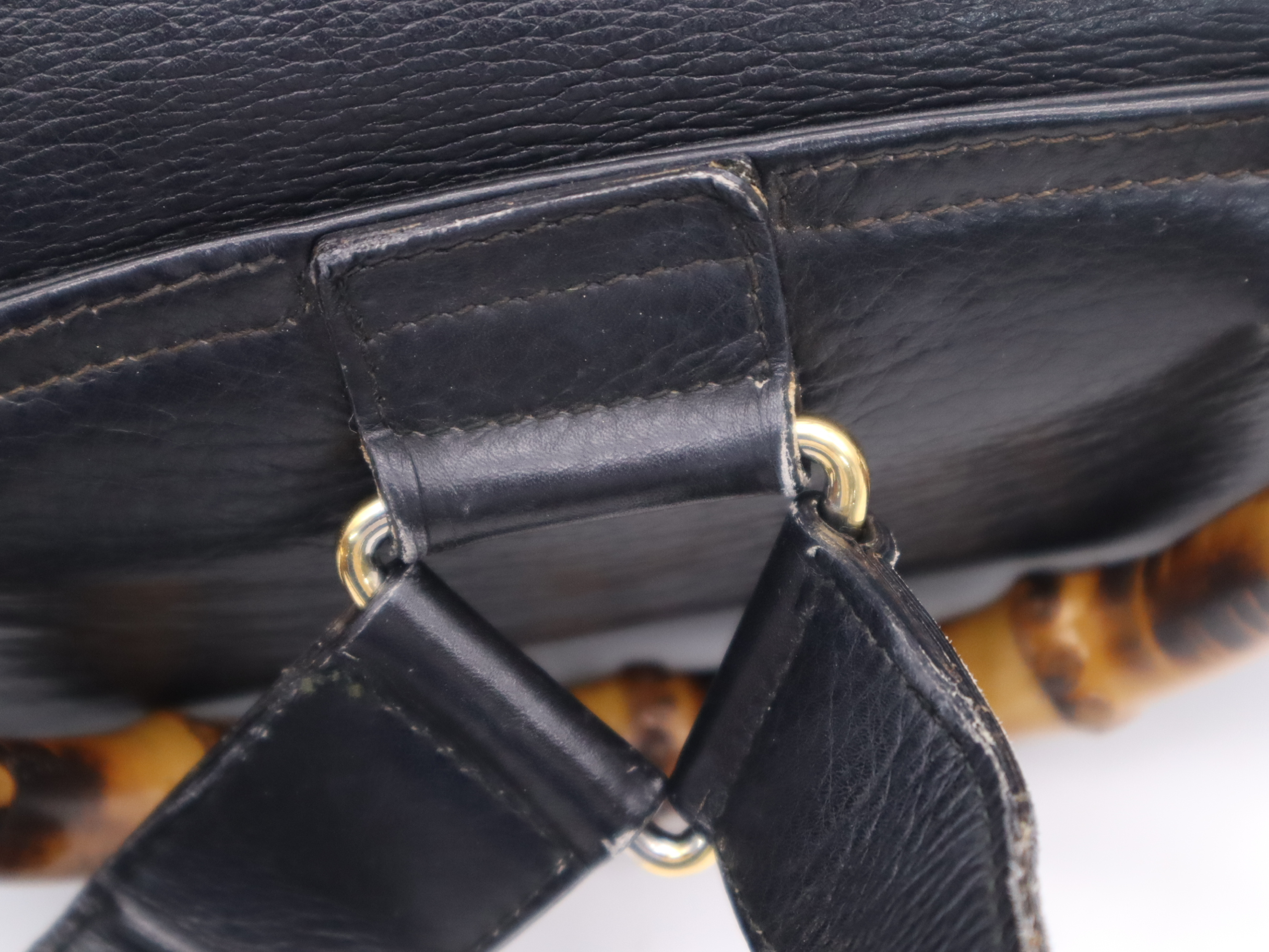 003-2058-0016 Leather Bamboo Backpack, Black with Gold Hardware — view 9