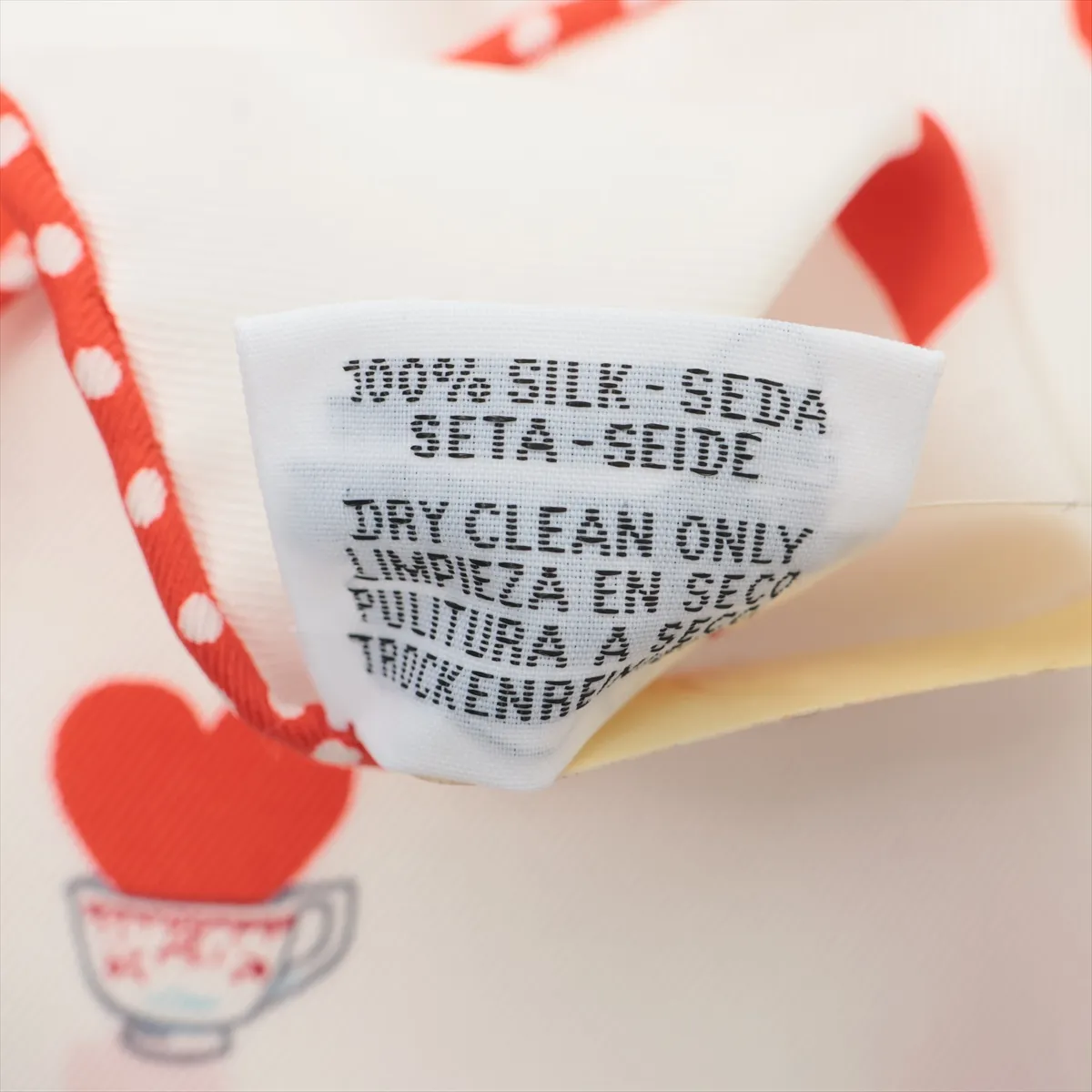 Carre 70 Hermes Tea Time Scarf, Silk, White x Red, with some wear and snags, and original tag. — view 6