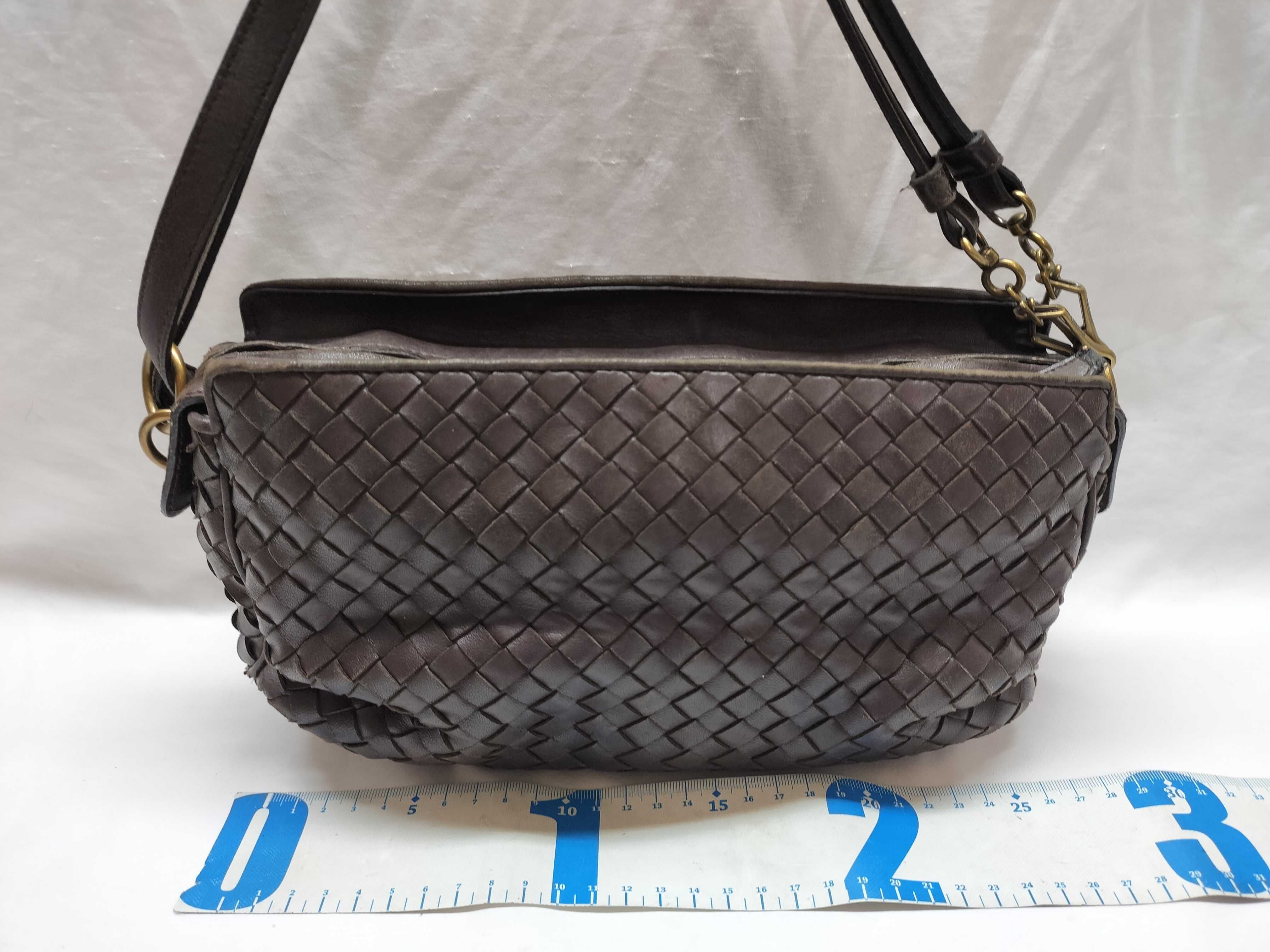 Intrecciato Leather Shoulder Bag, Brown — view 2