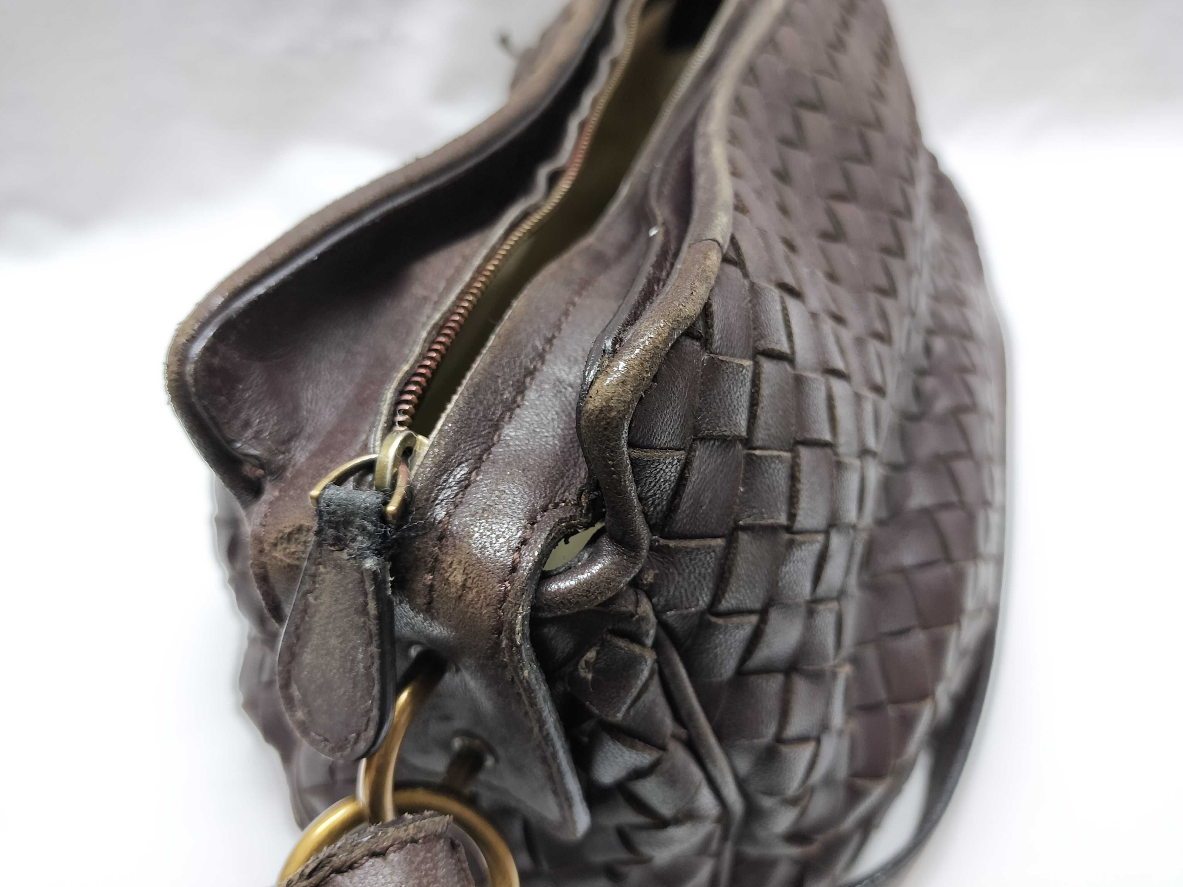 Intrecciato Leather Shoulder Bag, Brown — view 14
