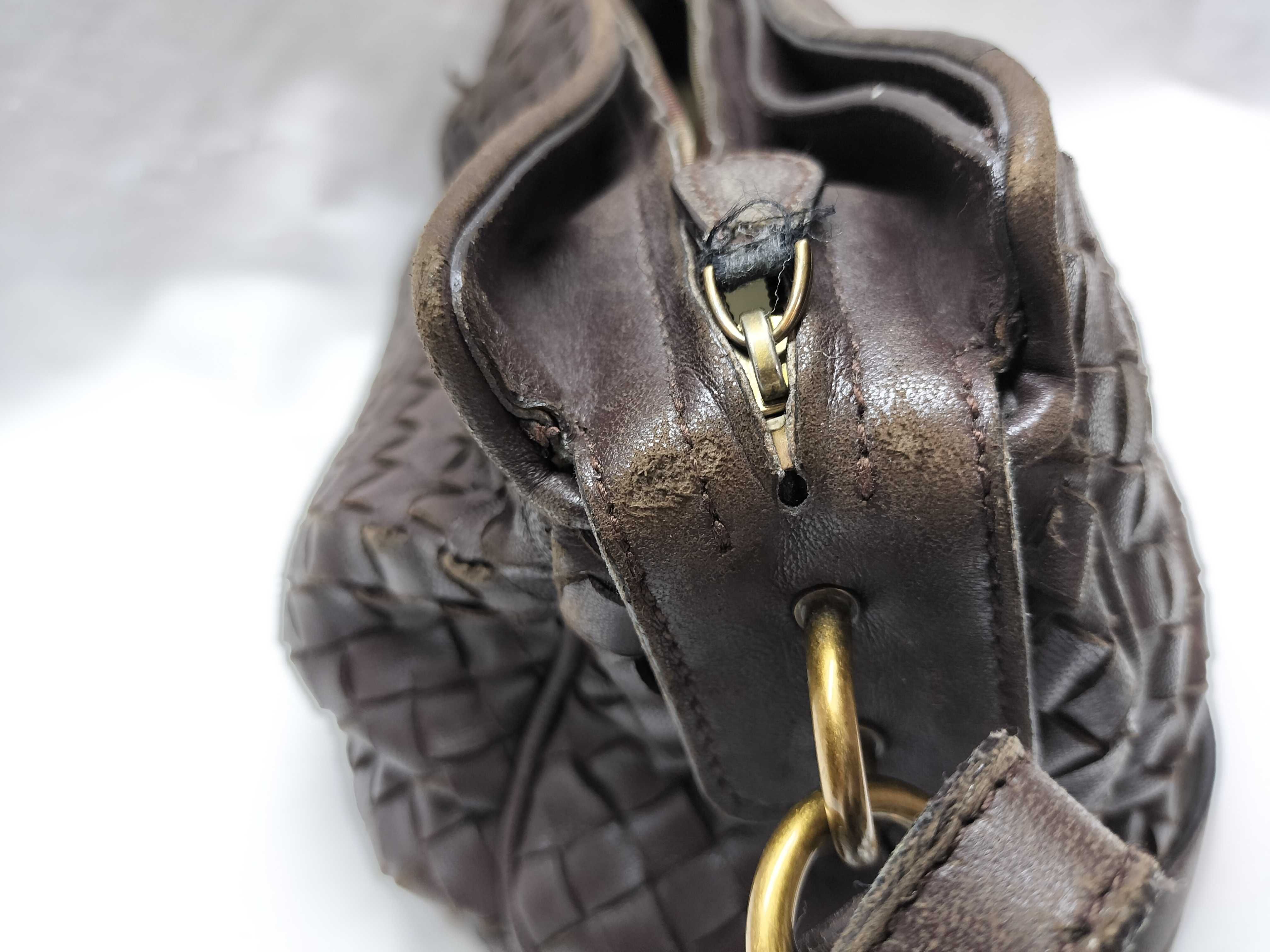 Intrecciato Leather Shoulder Bag, Brown — view 15
