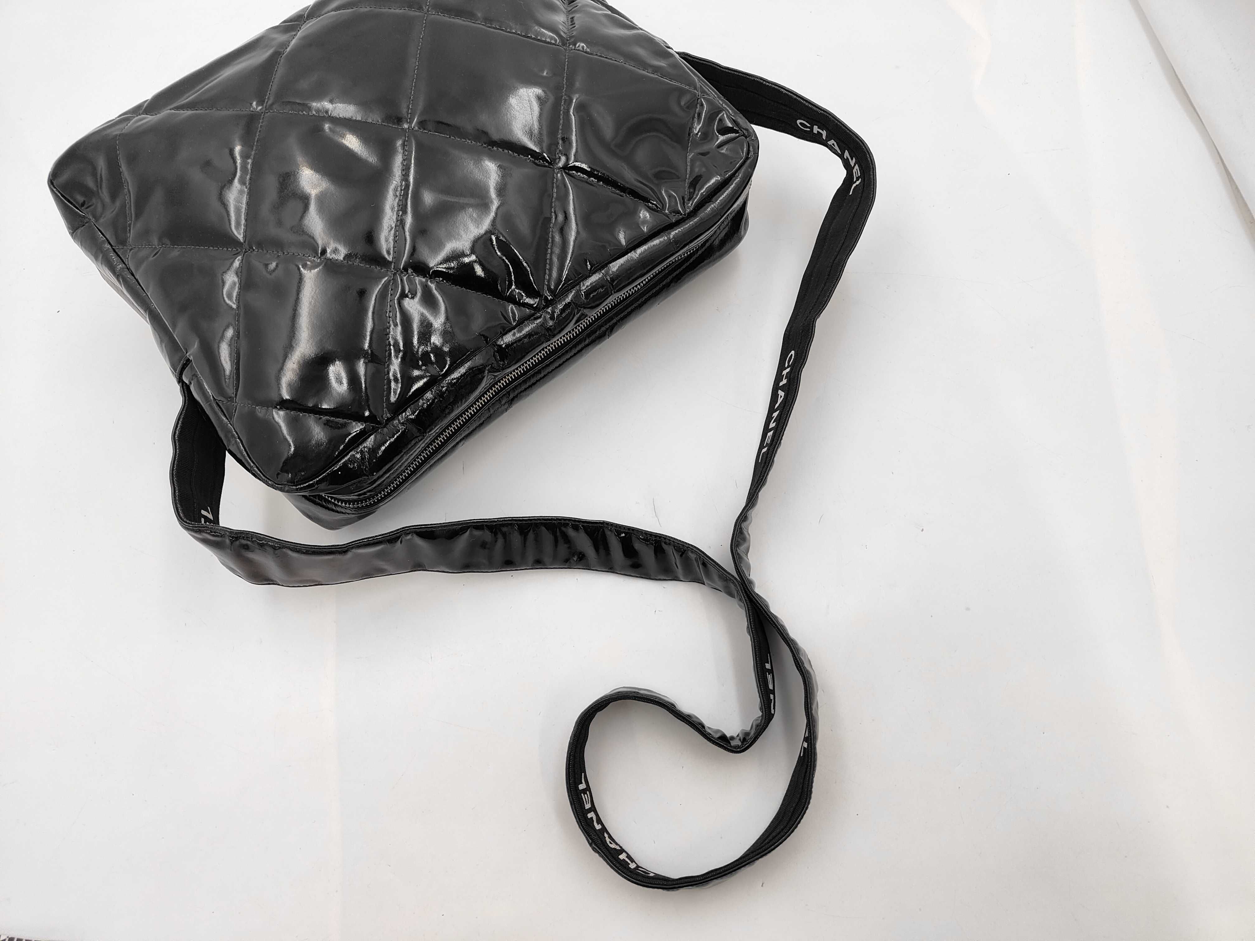 PH - Black Patent Leather Quilted Crossbody Bag (Shoulder Bag) — view 2