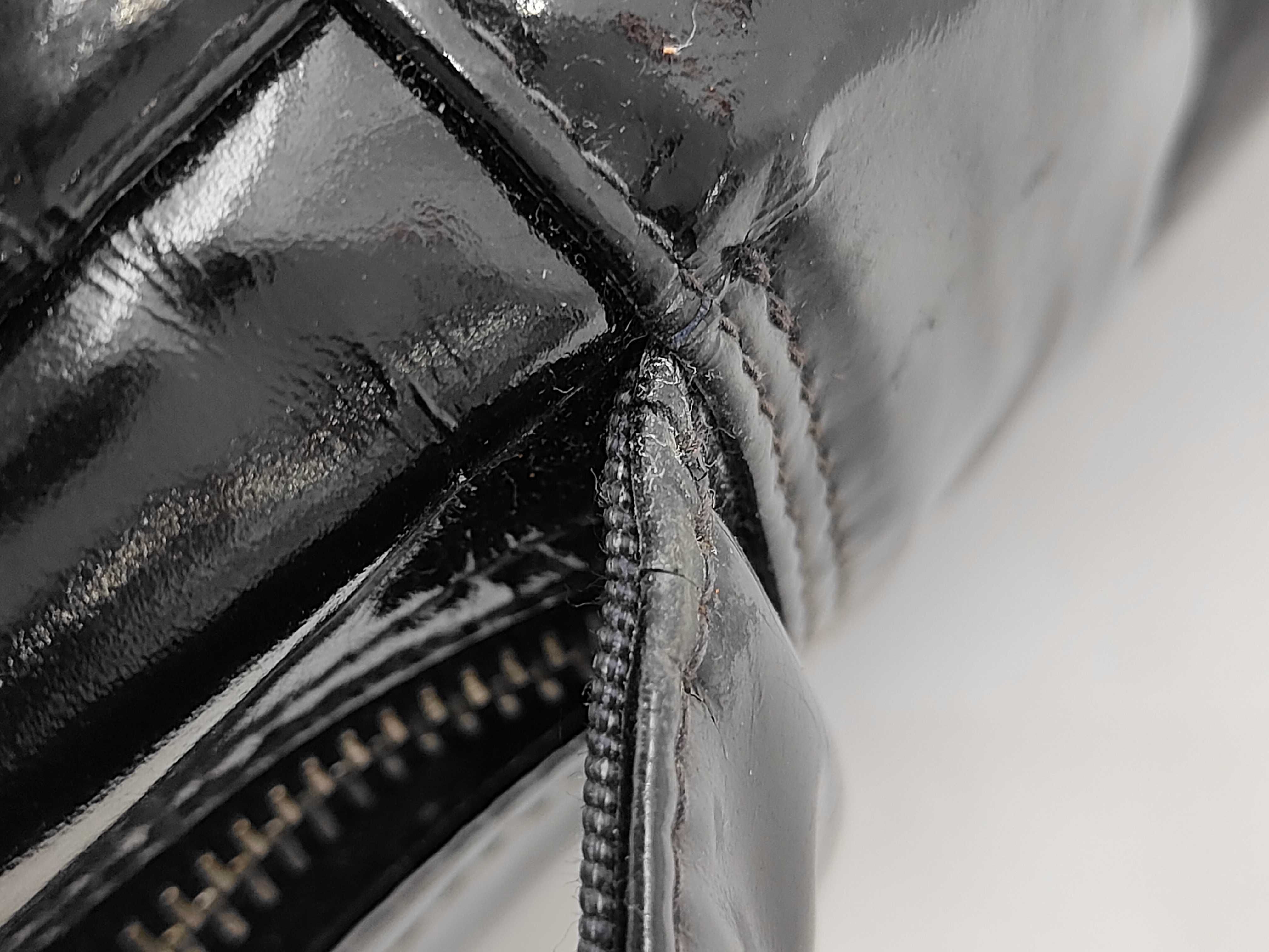 PH - Black Patent Leather Quilted Crossbody Bag (Shoulder Bag) — view 7