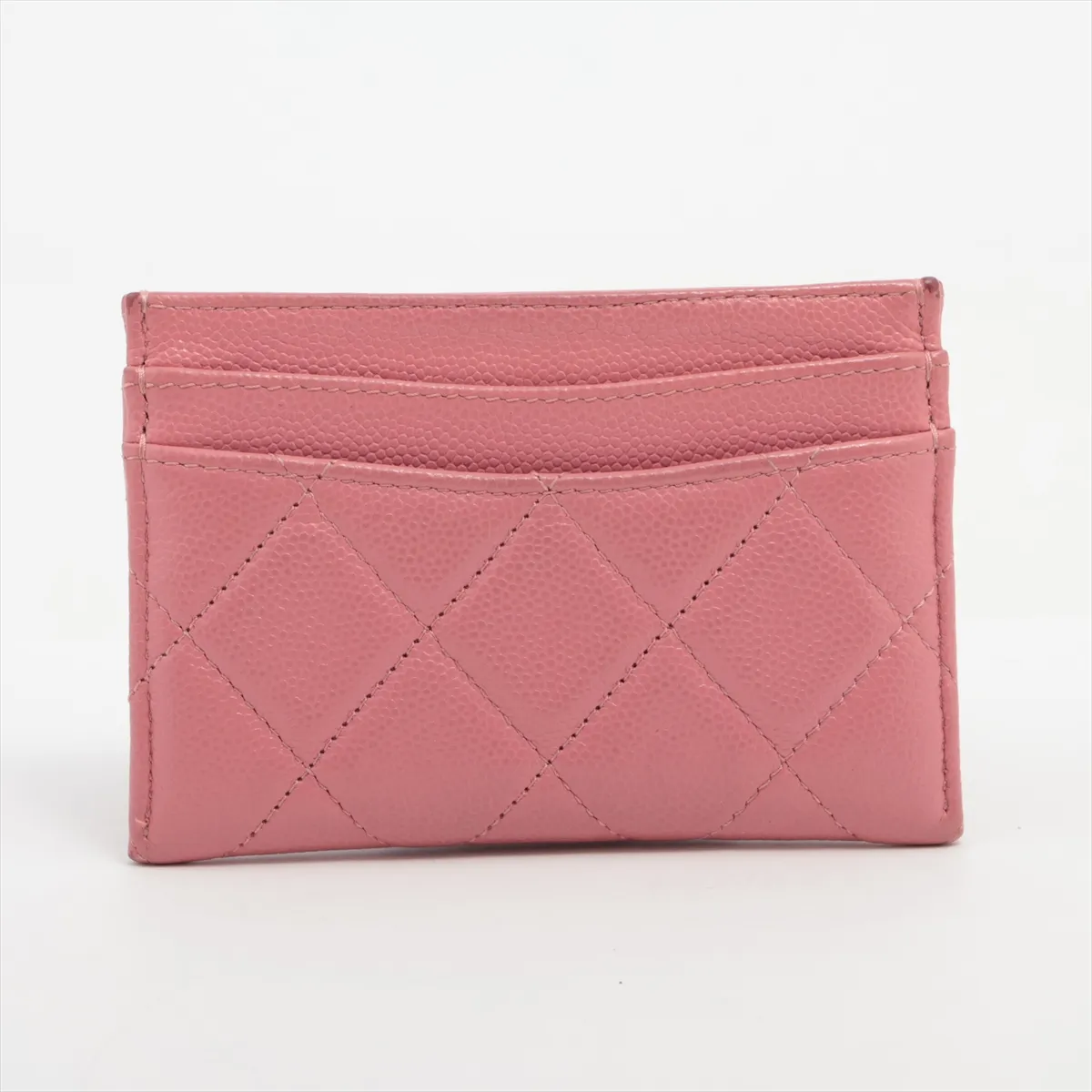Matelassé Caviar Skin Card Case, Pink with Gold Hardware, XLGNXHNH — view 2
