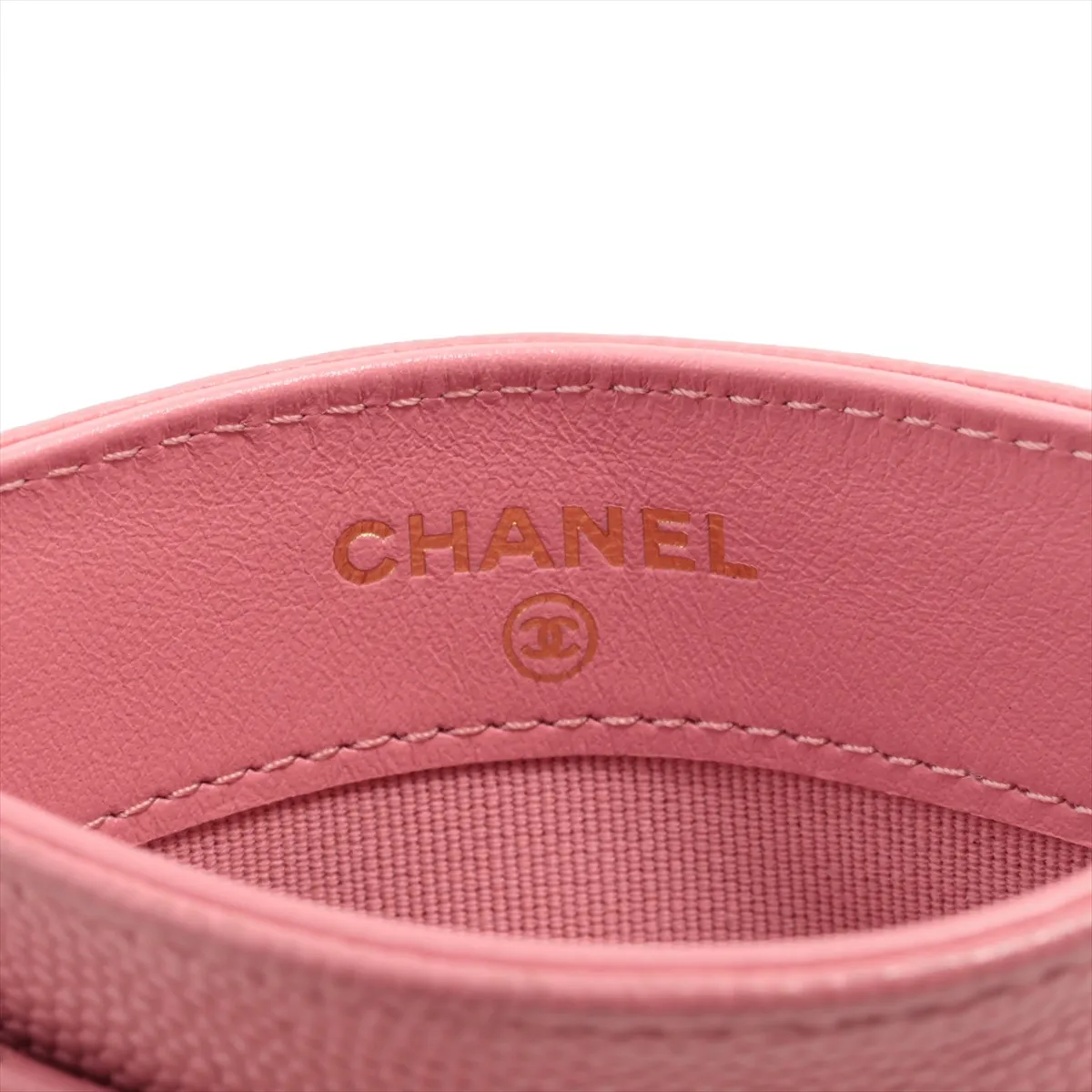 Matelassé Caviar Skin Card Case, Pink with Gold Hardware, XLGNXHNH — view 7