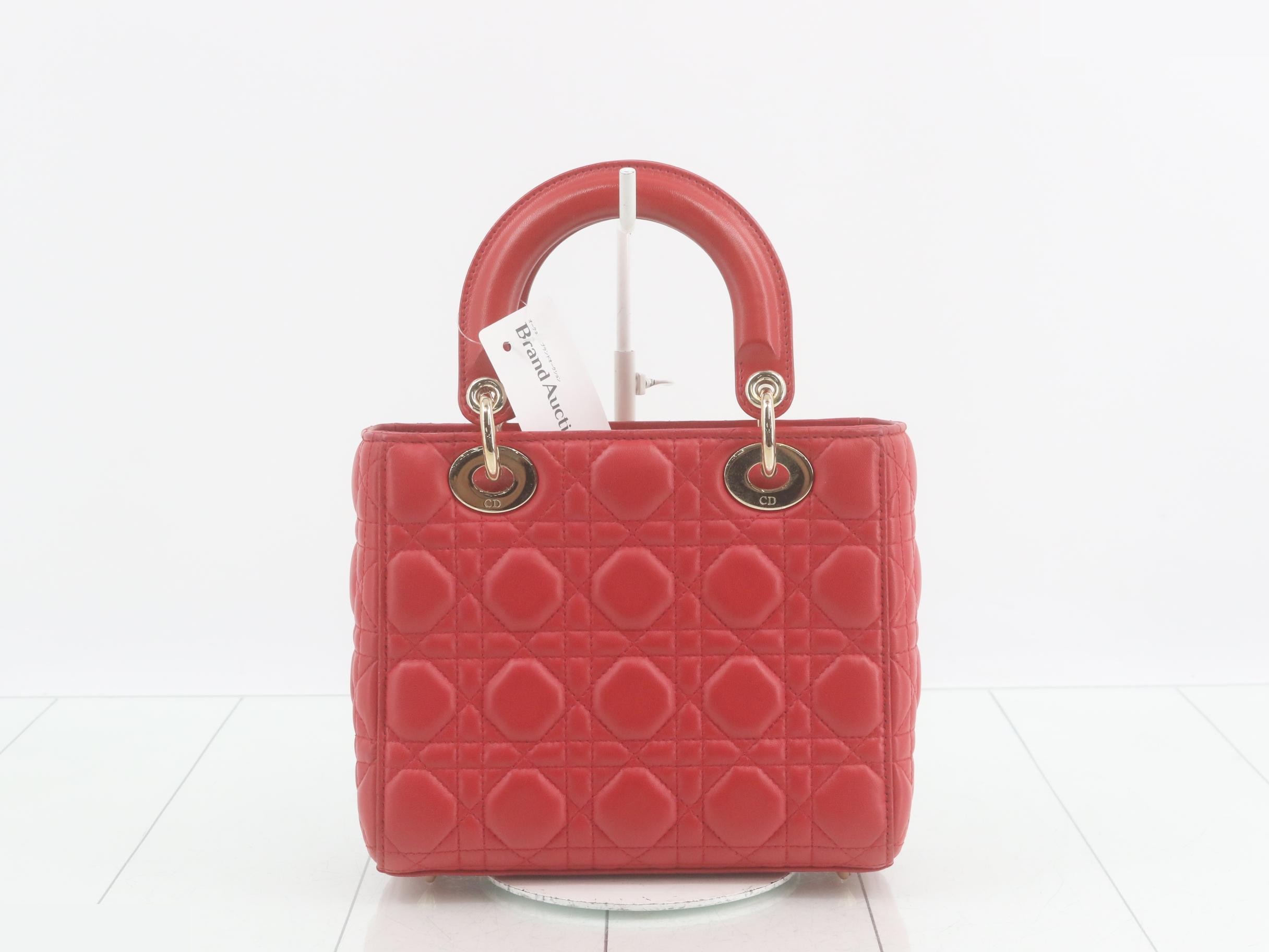 Lady Dior Cannage Lambskin 2-Way Handbag, Red — view 2