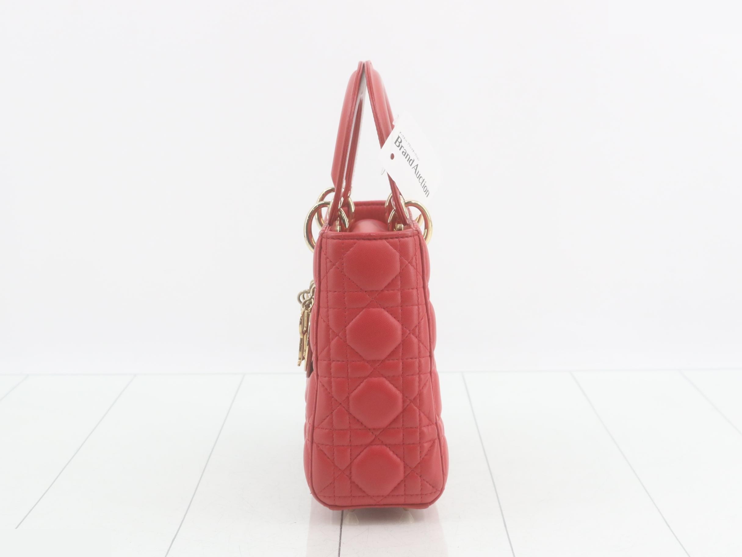 Lady Dior Cannage Lambskin 2-Way Handbag, Red — view 3