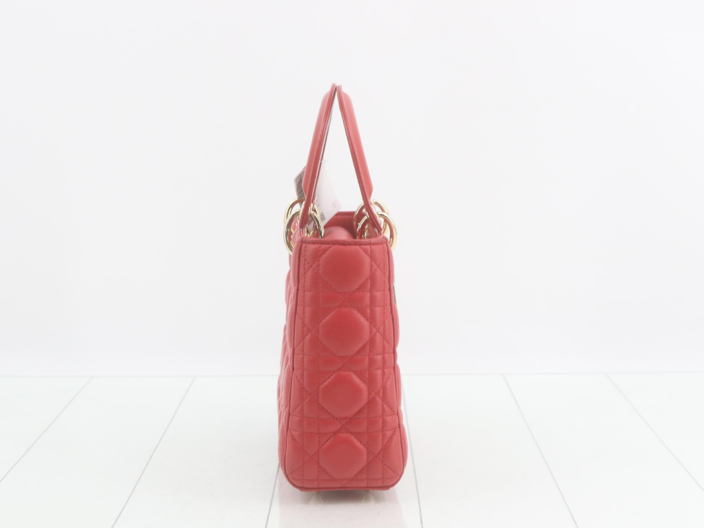 Lady Dior Cannage Lambskin 2-Way Handbag, Red — view 4