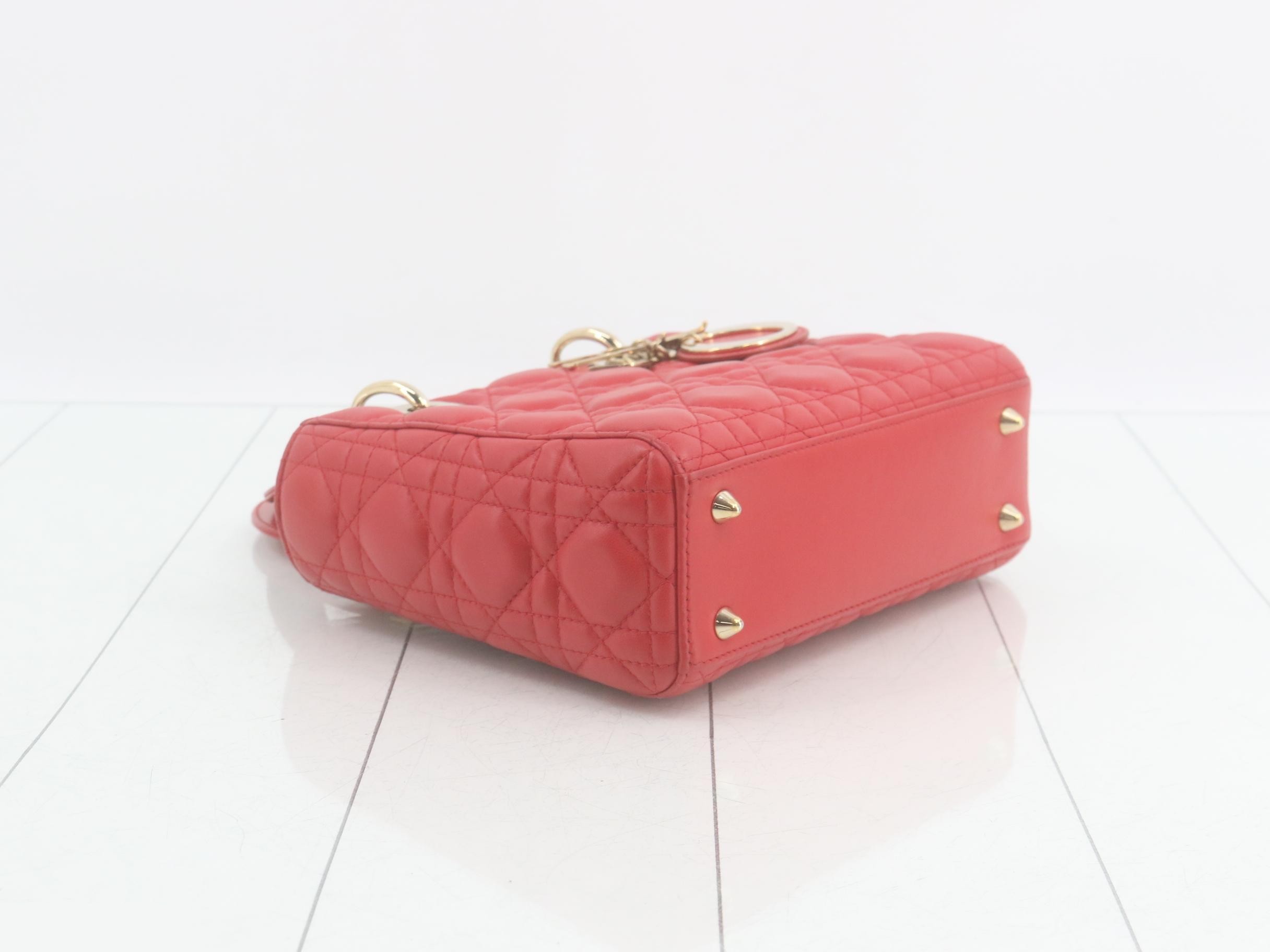 Lady Dior Cannage Lambskin 2-Way Handbag, Red — view 5