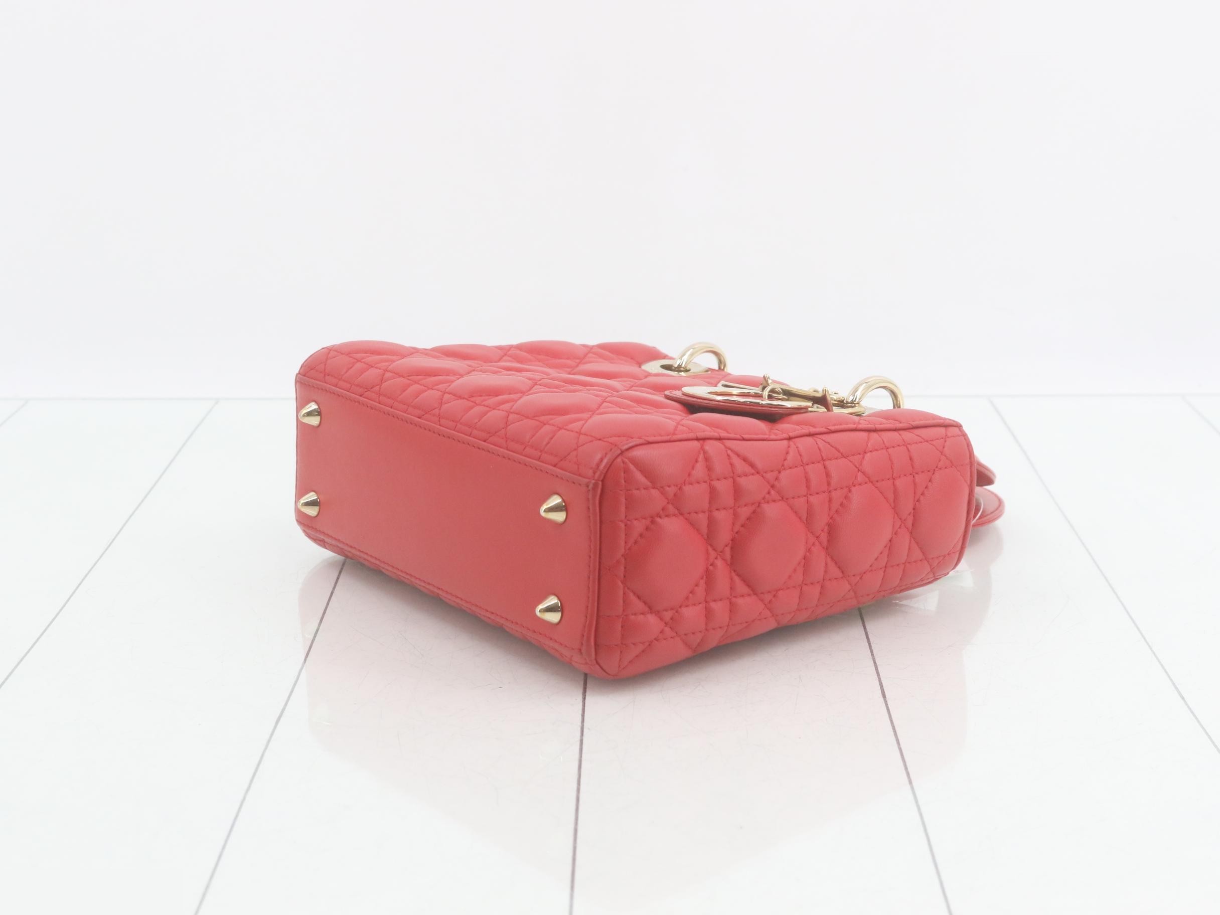 Lady Dior Cannage Lambskin 2-Way Handbag, Red — view 6