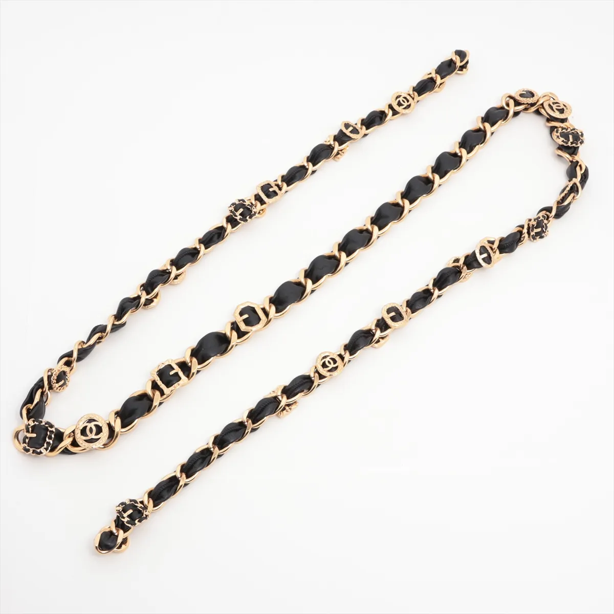 Coco Mark Chain Belt GP x Leather Black x Gold