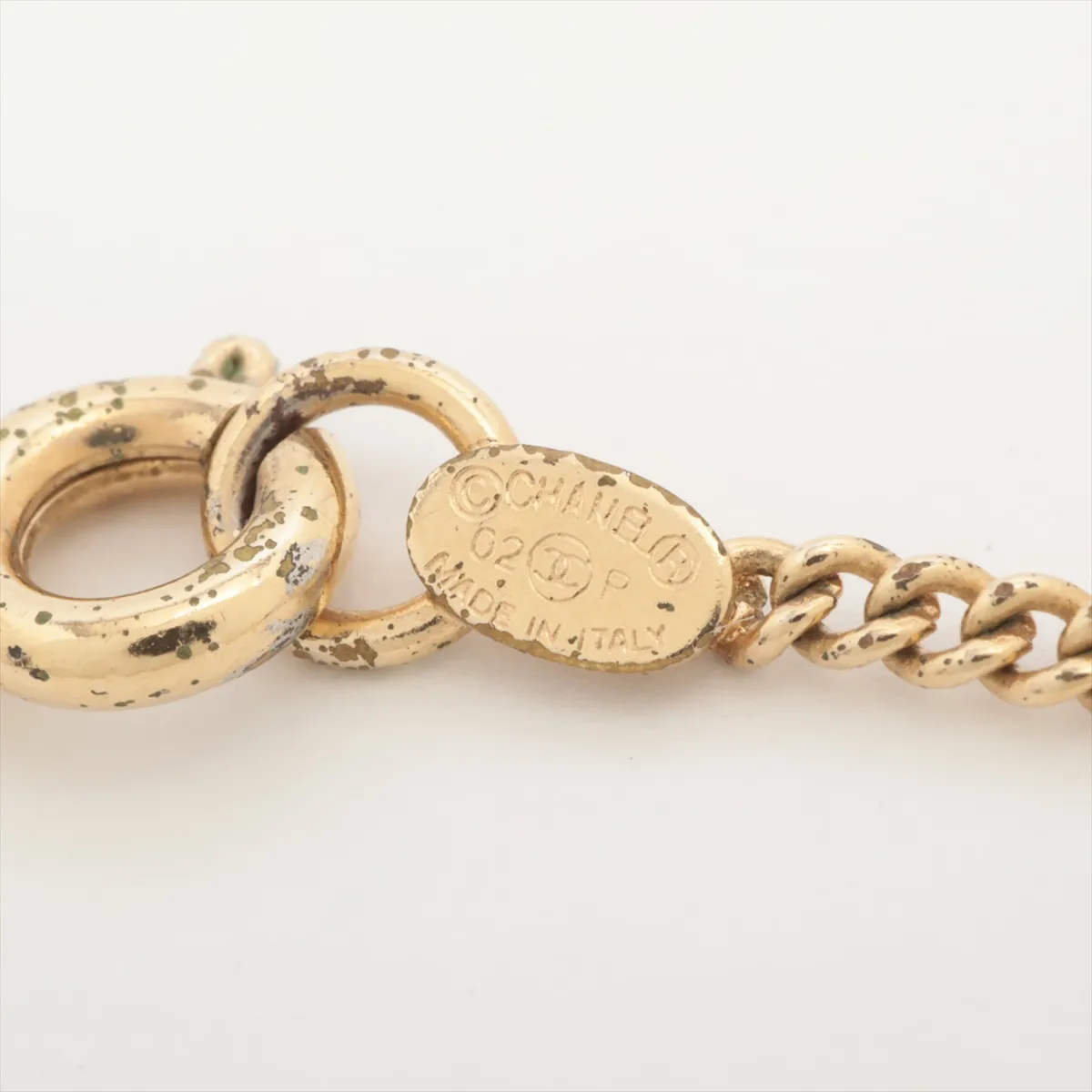 02P Necklace, GP x Rhinestone, Gold x Pink. Shows signs of wear including — view 4