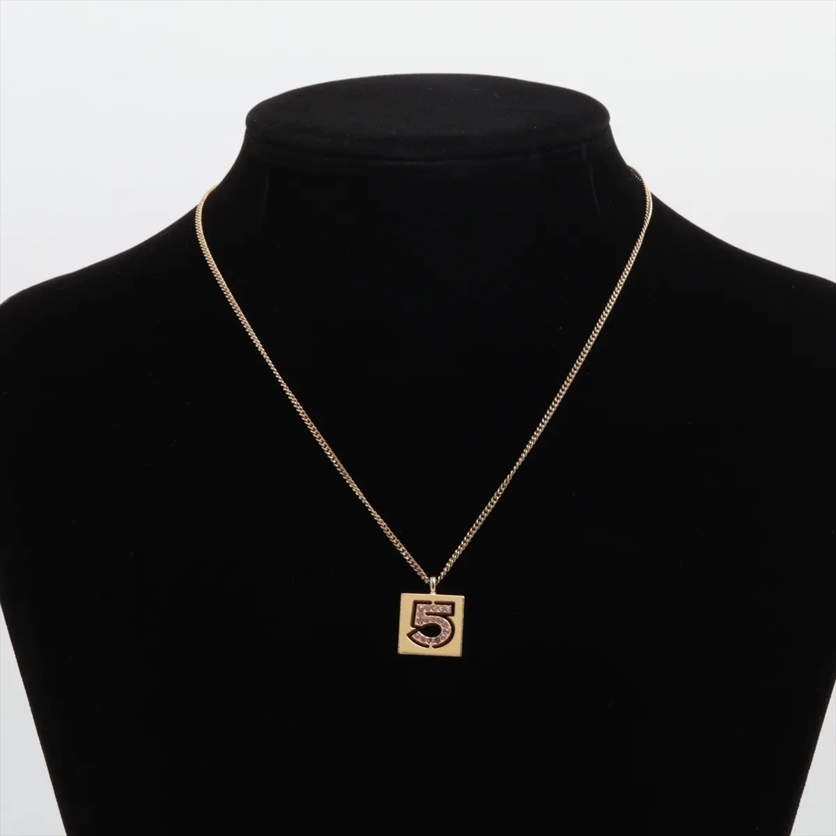 02P Necklace, GP x Rhinestone, Gold x Pink. Shows signs of wear including — view 5