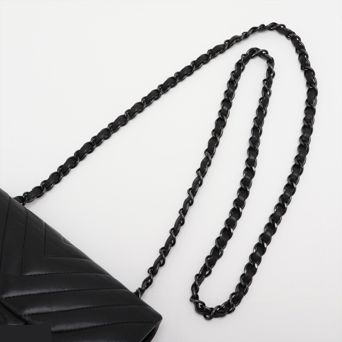 Chevron Lambskin Single Flap Single Chain Bag with V-Stitch — view 5
