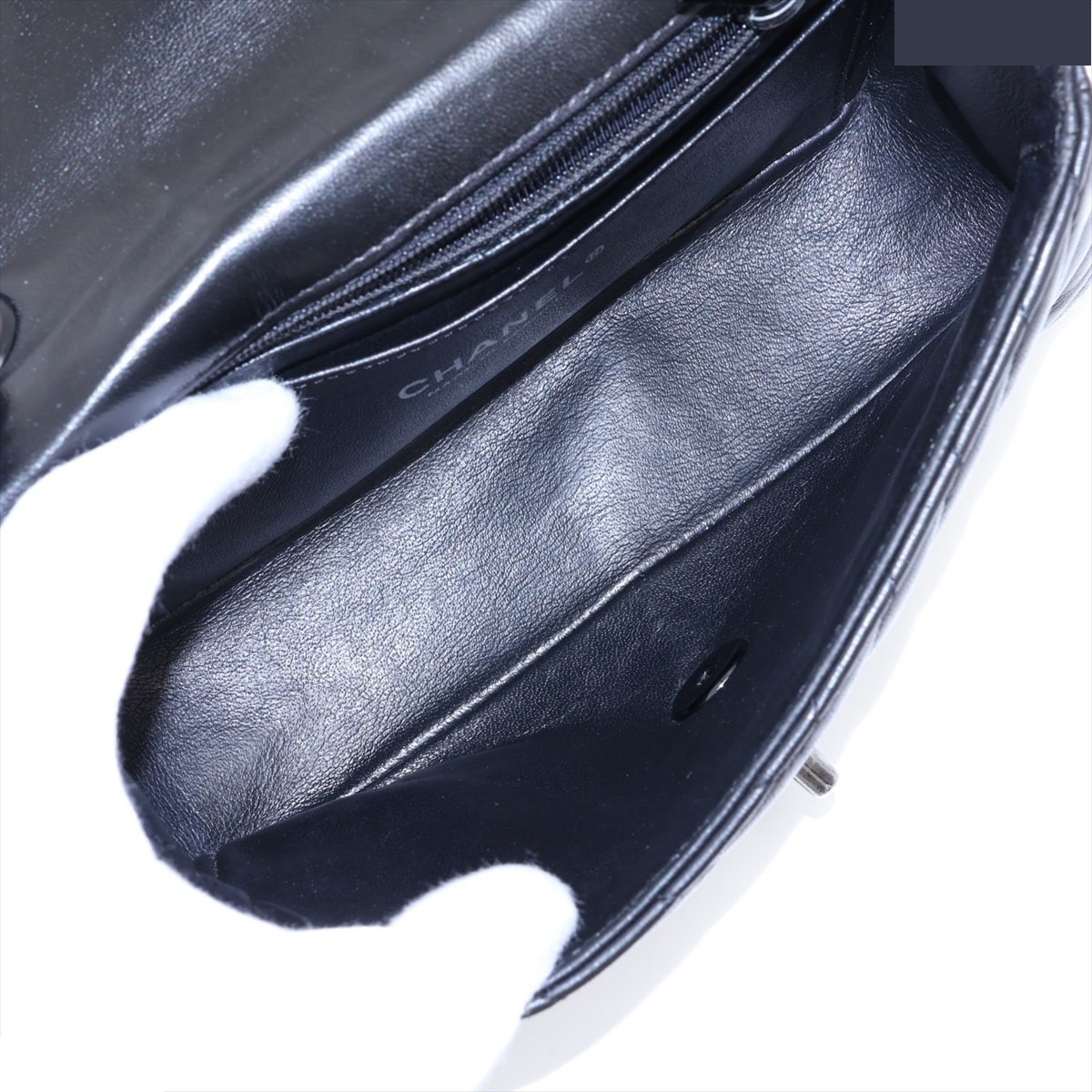 Chevron Lambskin Single Flap Single Chain Bag with V-Stitch — view 6