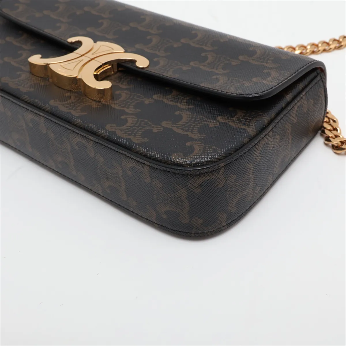 Triomphe Claude PVC Chain Shoulder Bag, Brown — view 3