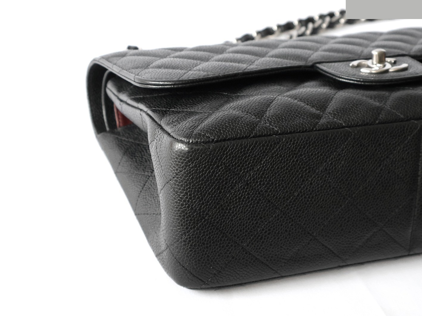 Caviar Skin Large Matelassé 30 Double Flap Double Chain Shoulder Bag, Black — view 3
