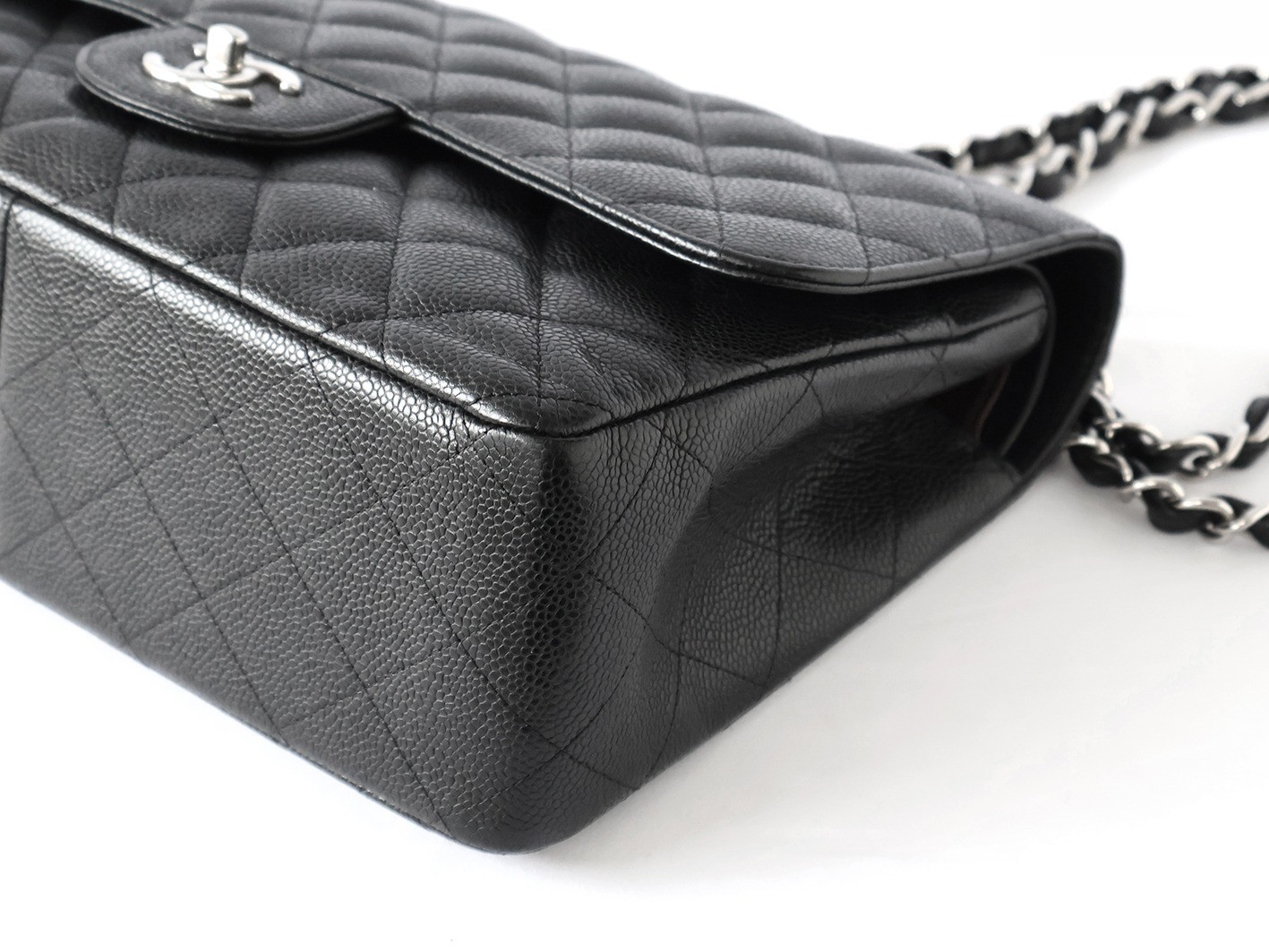 Caviar Skin Large Matelassé 30 Double Flap Double Chain Shoulder Bag, Black — view 4